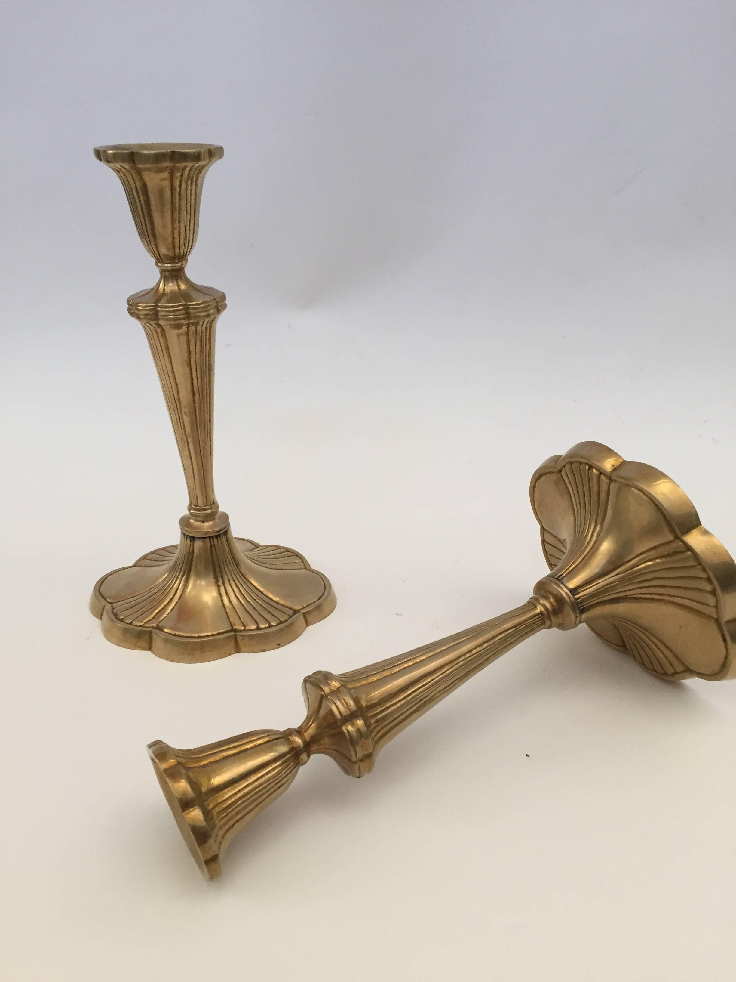 French Pair of Art Nouveau Brass Candlesticks For Sale