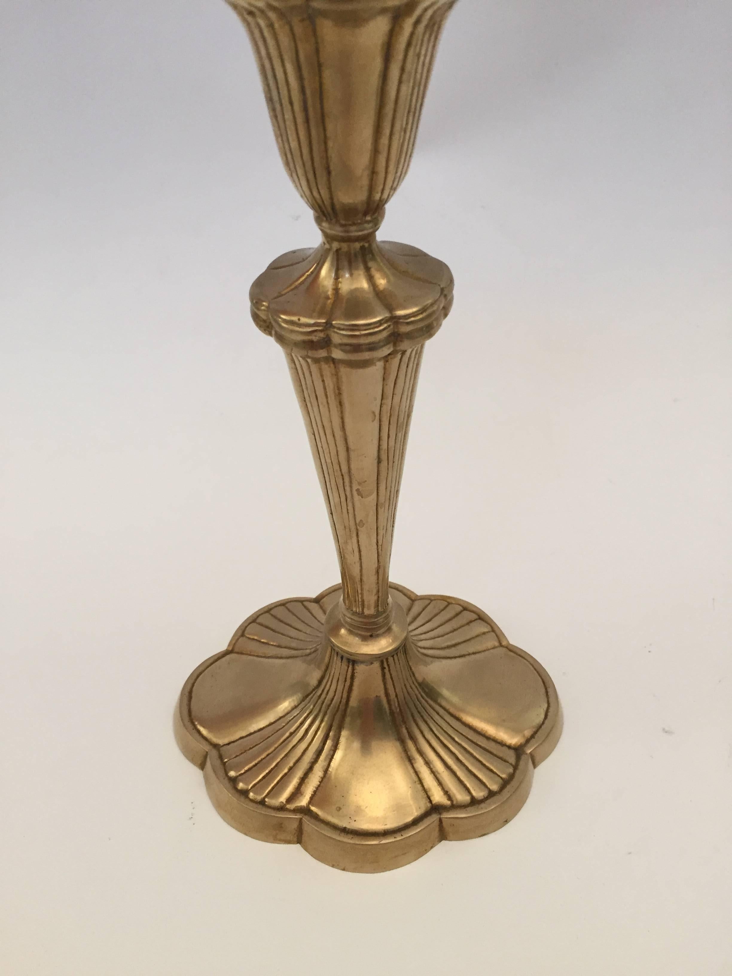 Pair of Art Nouveau Brass Candlesticks In Good Condition For Sale In North Hollywood, CA