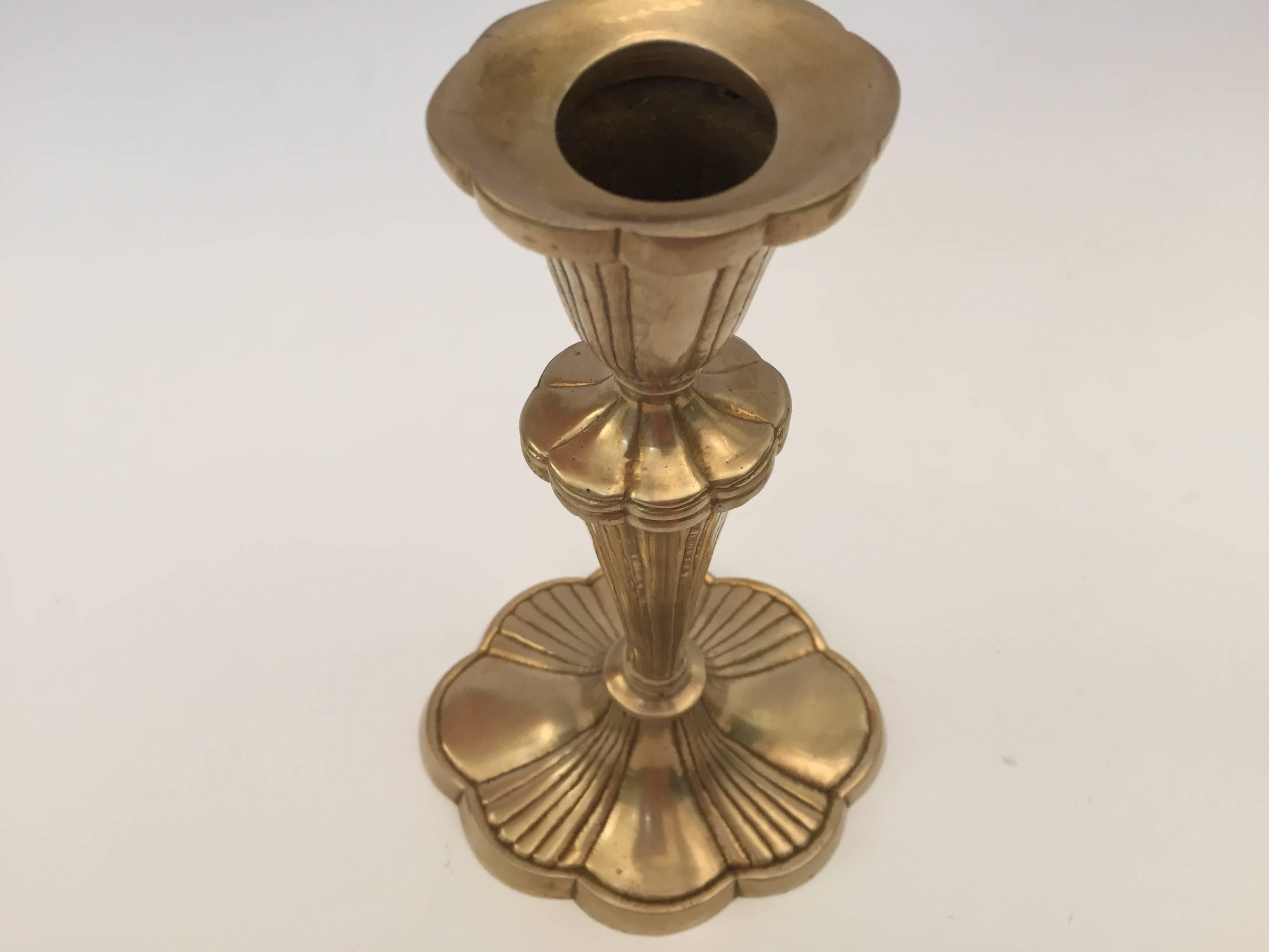 20th Century Pair of Art Nouveau Brass Candlesticks For Sale