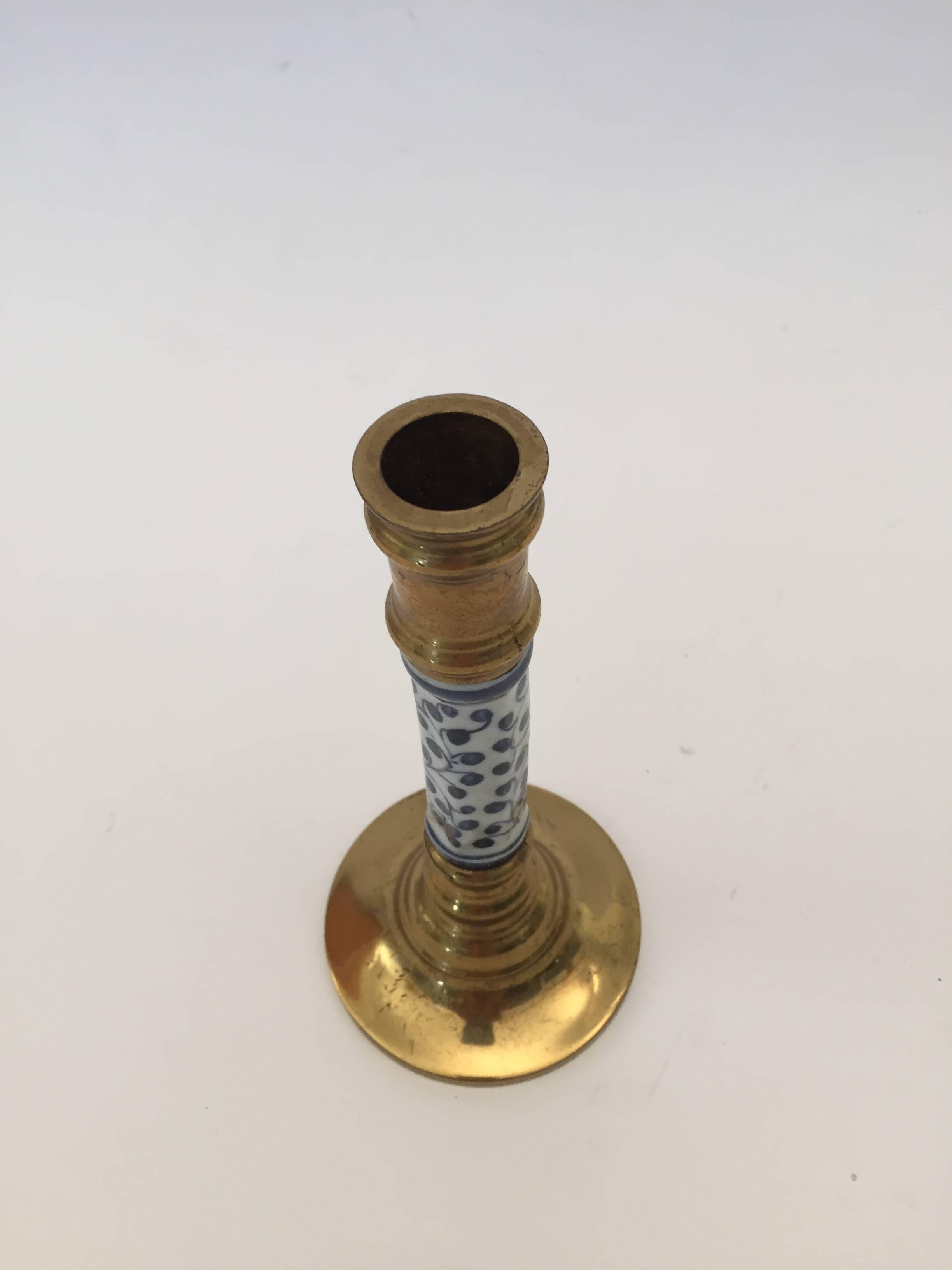 Pair of Victorian Brass Candlesticks with Ceramic 1