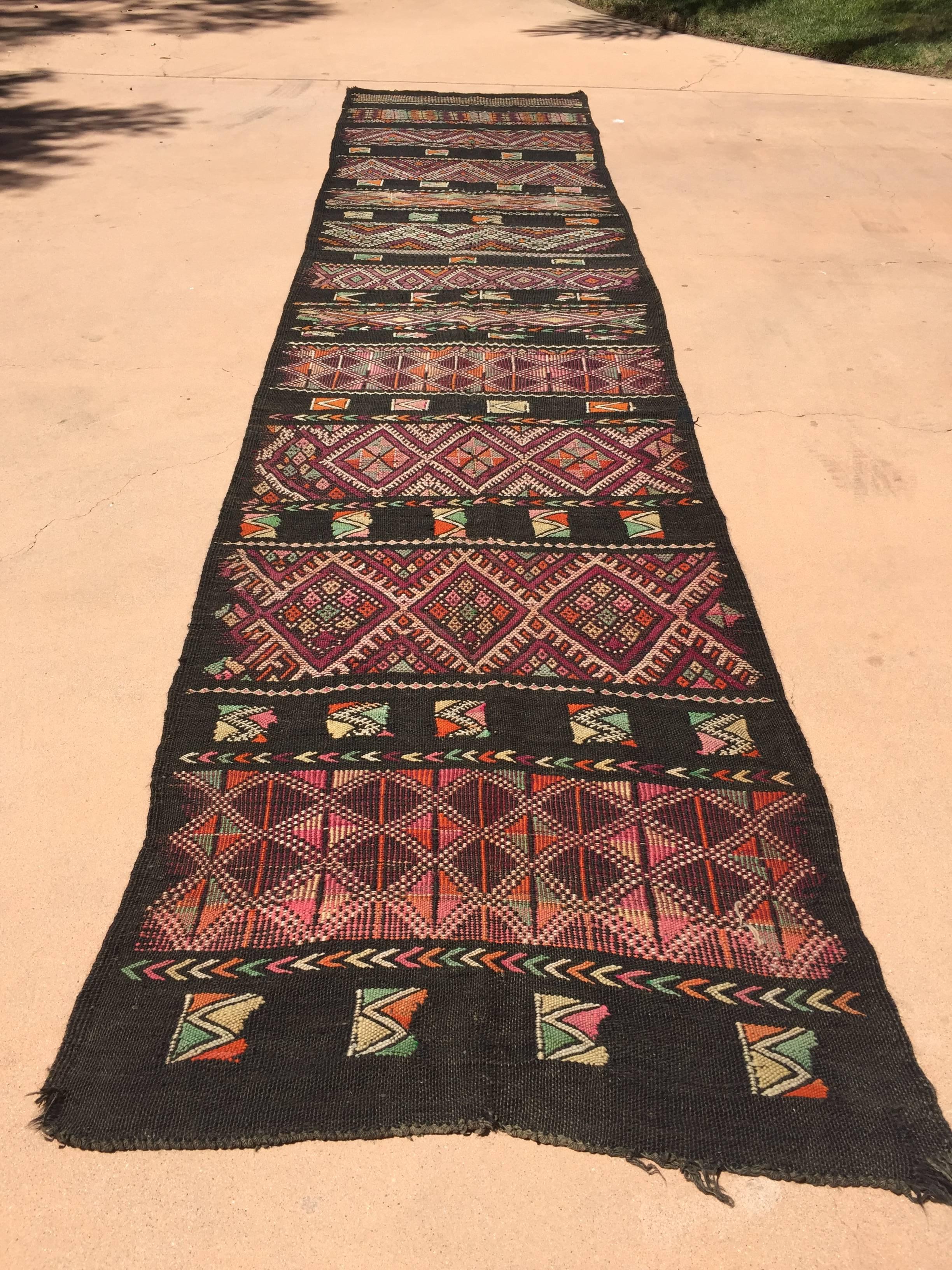 Moroccan Black Tuareg Tribal African Rug Runner In Excellent Condition In North Hollywood, CA
