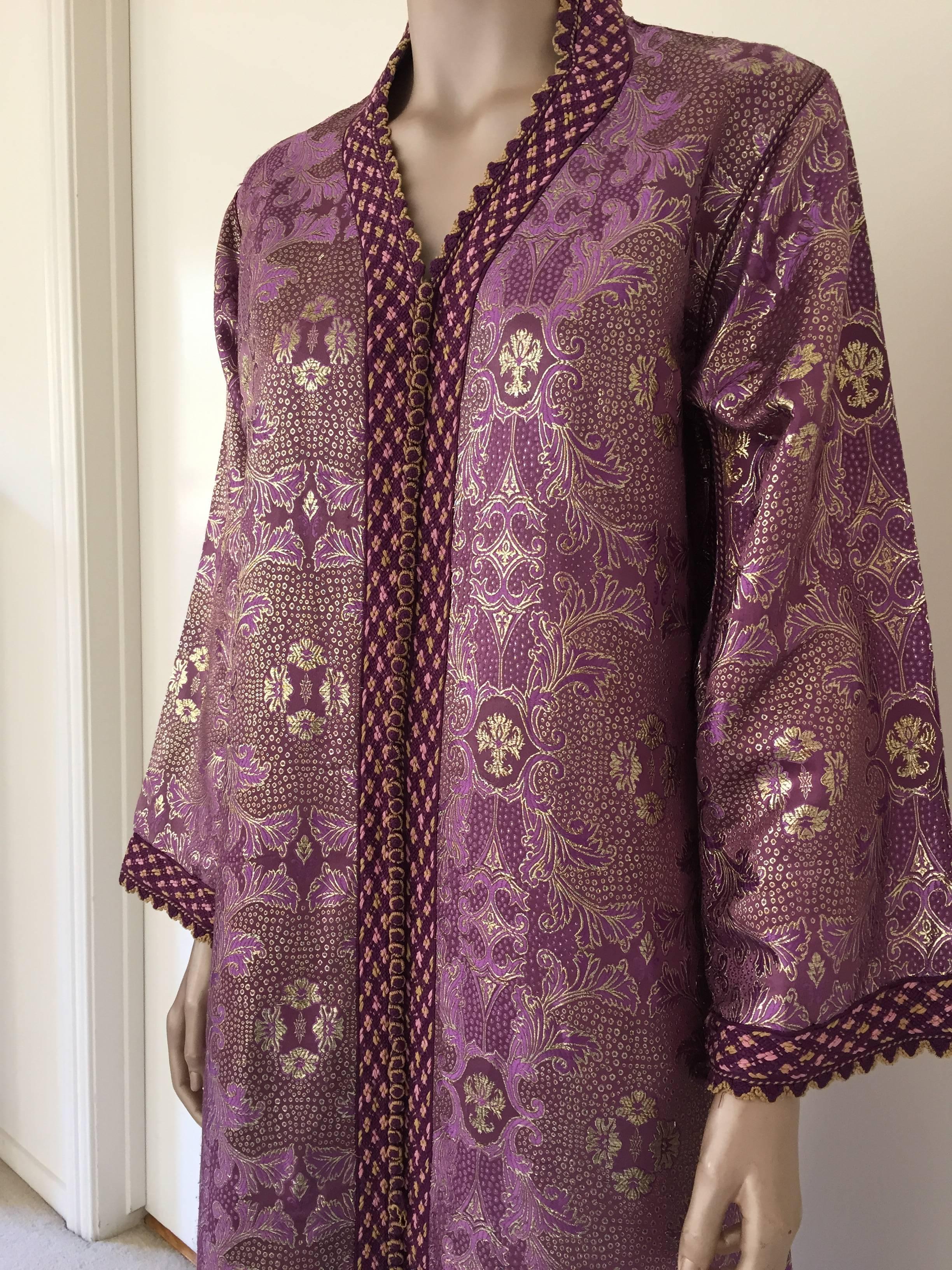 Bohemian Moroccan Caftan, Purple Color Lame Kaftan Size M to L
