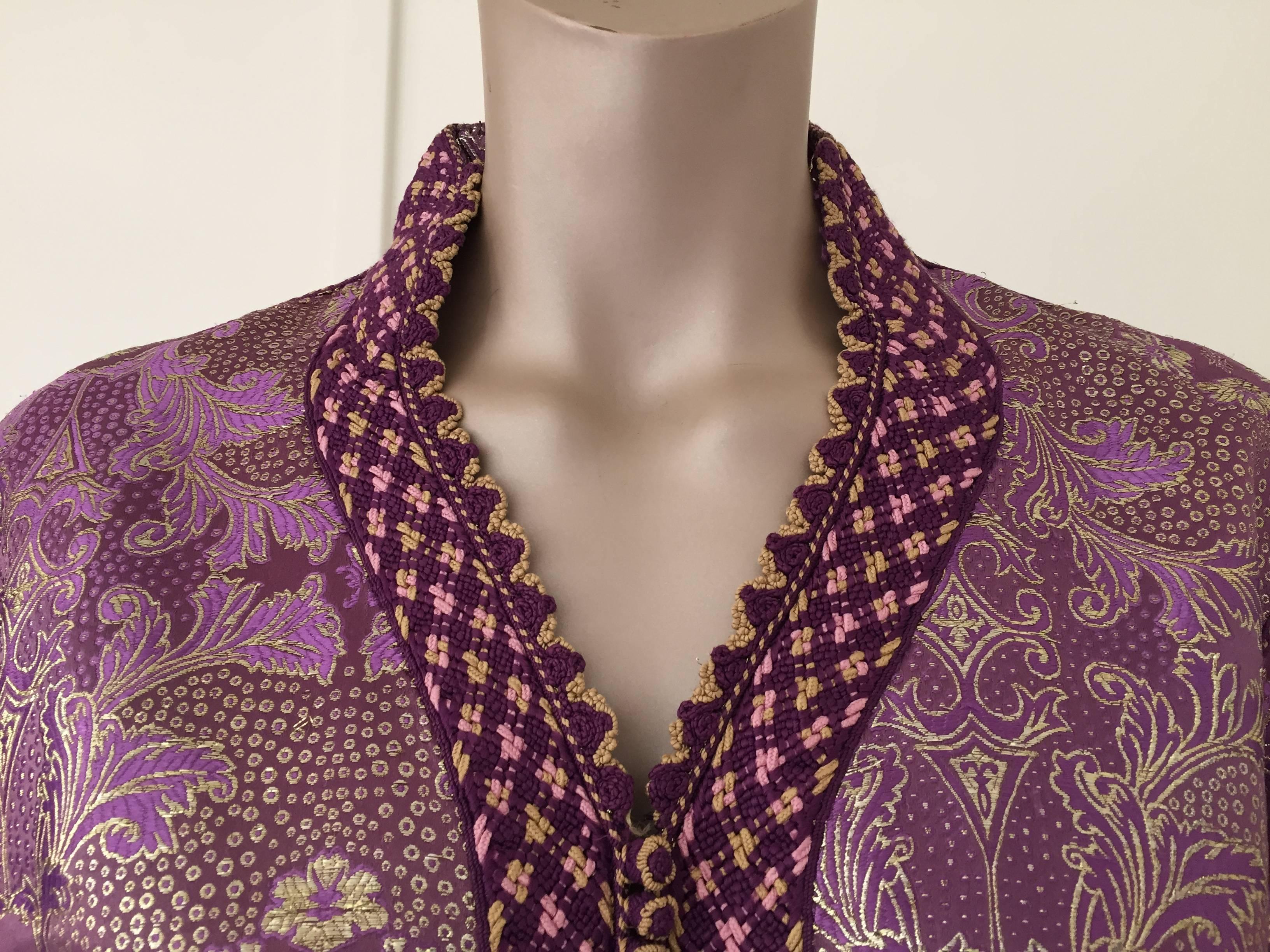 Hand-Crafted Moroccan Caftan, Purple Color Lame Kaftan Size M to L