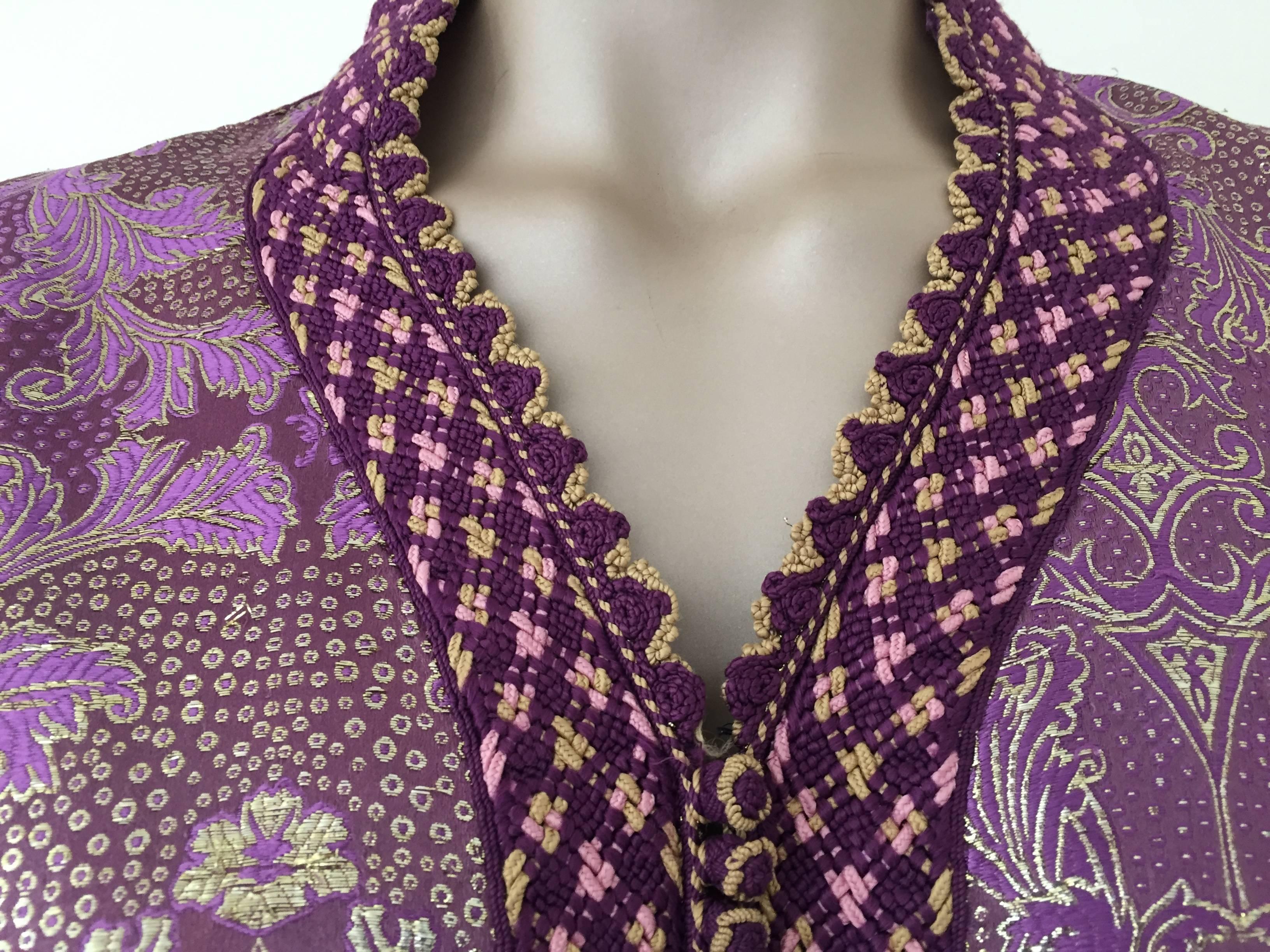 Fabric Moroccan Caftan, Purple Color Lame Kaftan Size M to L
