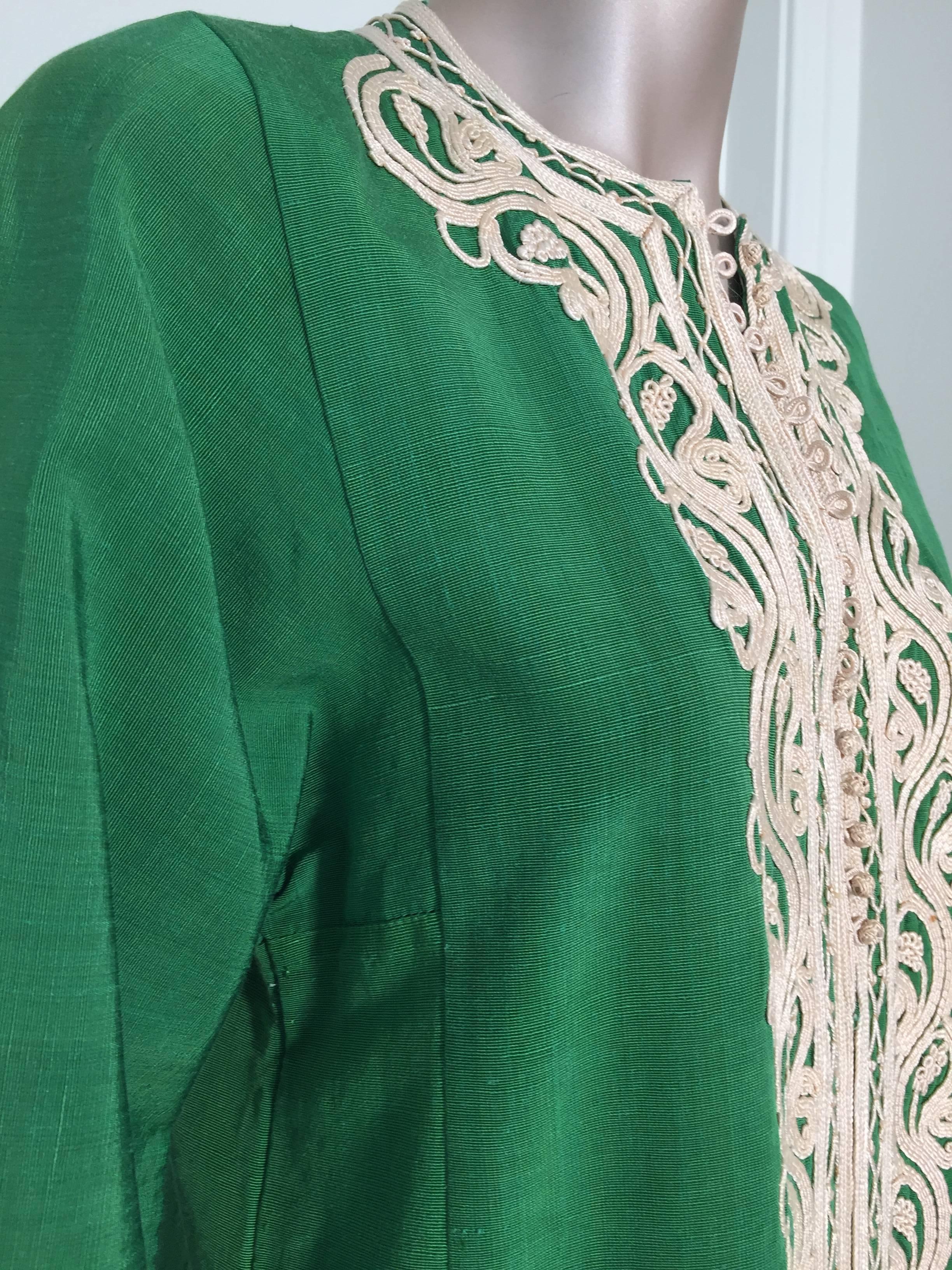 Embroidered Moroccan Caftan Emerald Green Silk Kaftan Size S to M