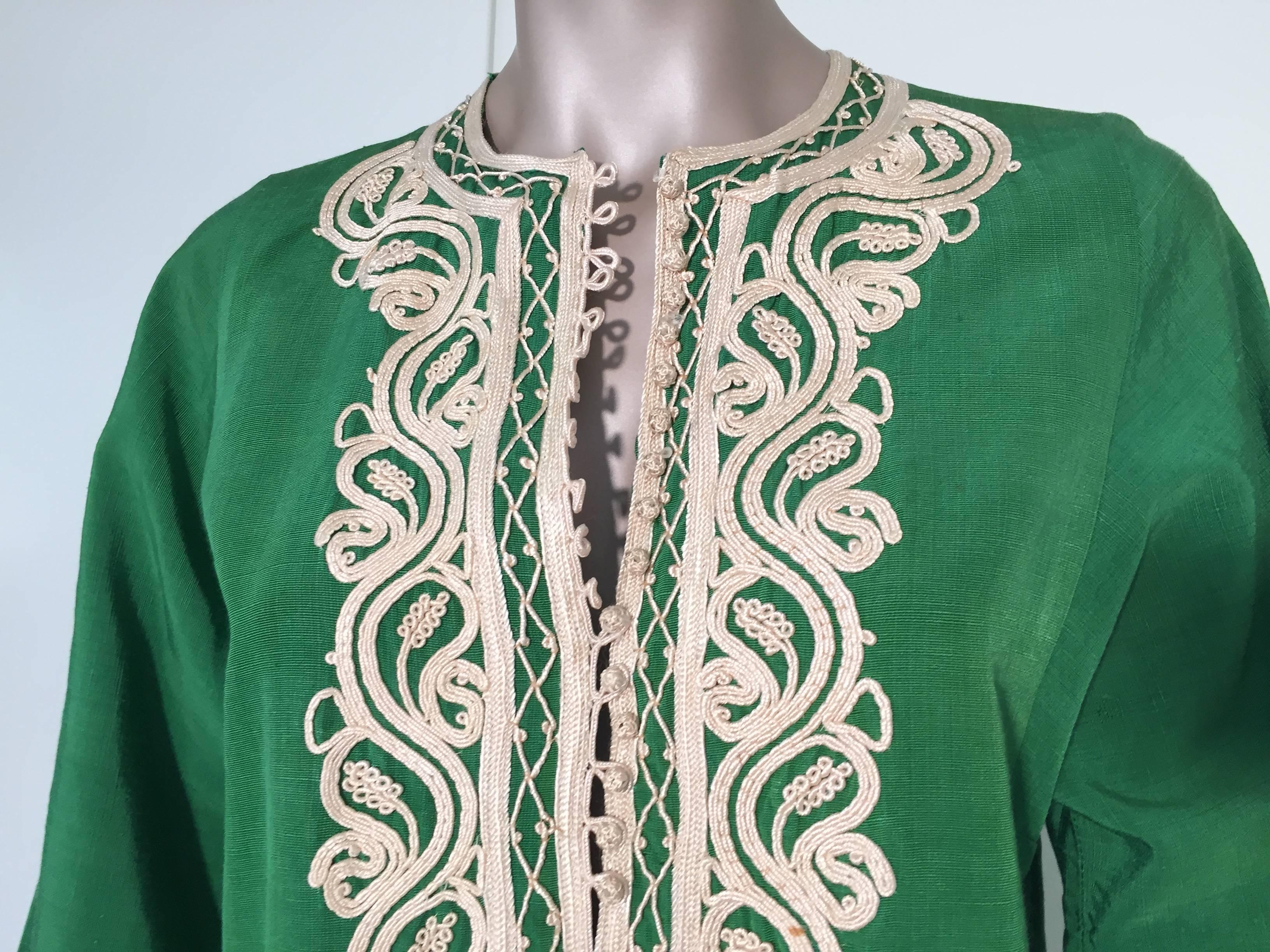 Bohemian Moroccan Caftan Emerald Green Silk Kaftan Size S to M