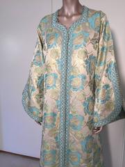 Moroccan Caftan, Turquoise and Silver Lame Kaftan Size L to XL