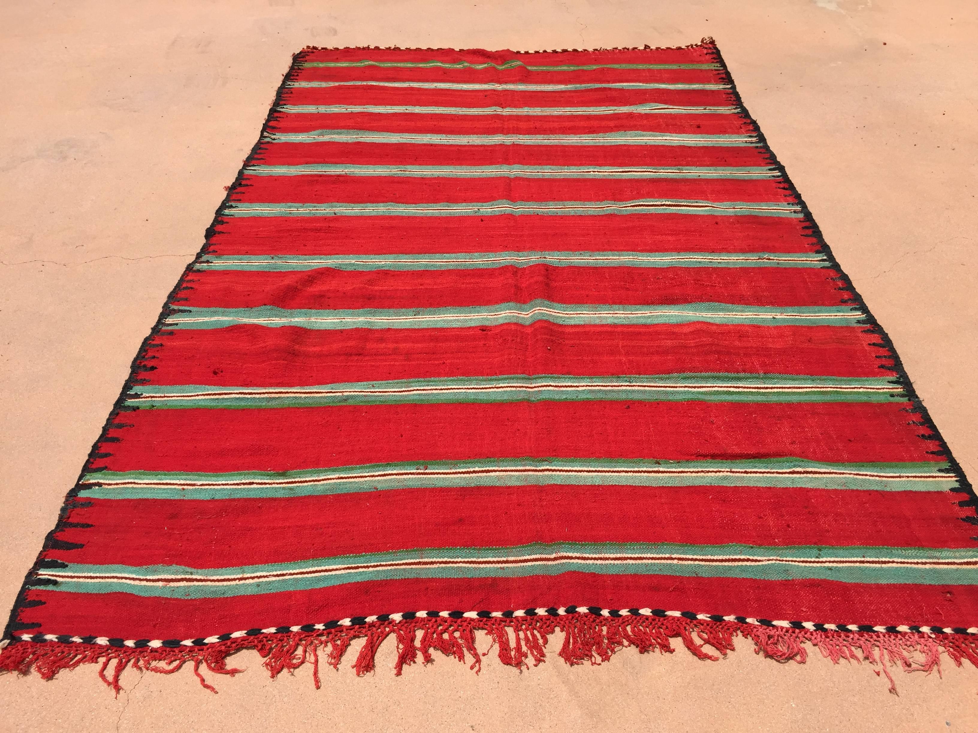 Wool Moroccan Vintage Flat-Weave Rug