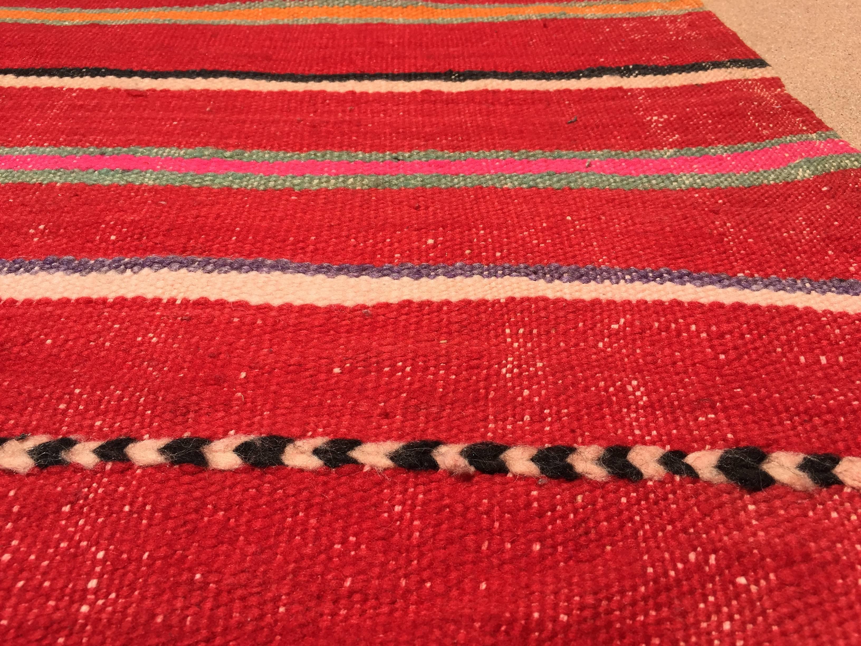 20th Century Vintage Moroccan Flat-Weave Rug with Stripes For Sale
