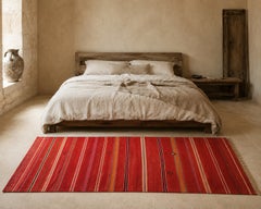Vintage Moroccan Berber Kilim Rug in Burgundy, Pink and Orange Stripes, 1960s