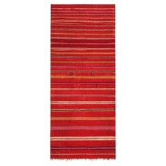 Vintage Moroccan Berber Kilim Rug in Burgundy, Pink and Orange Stripes, 1960s