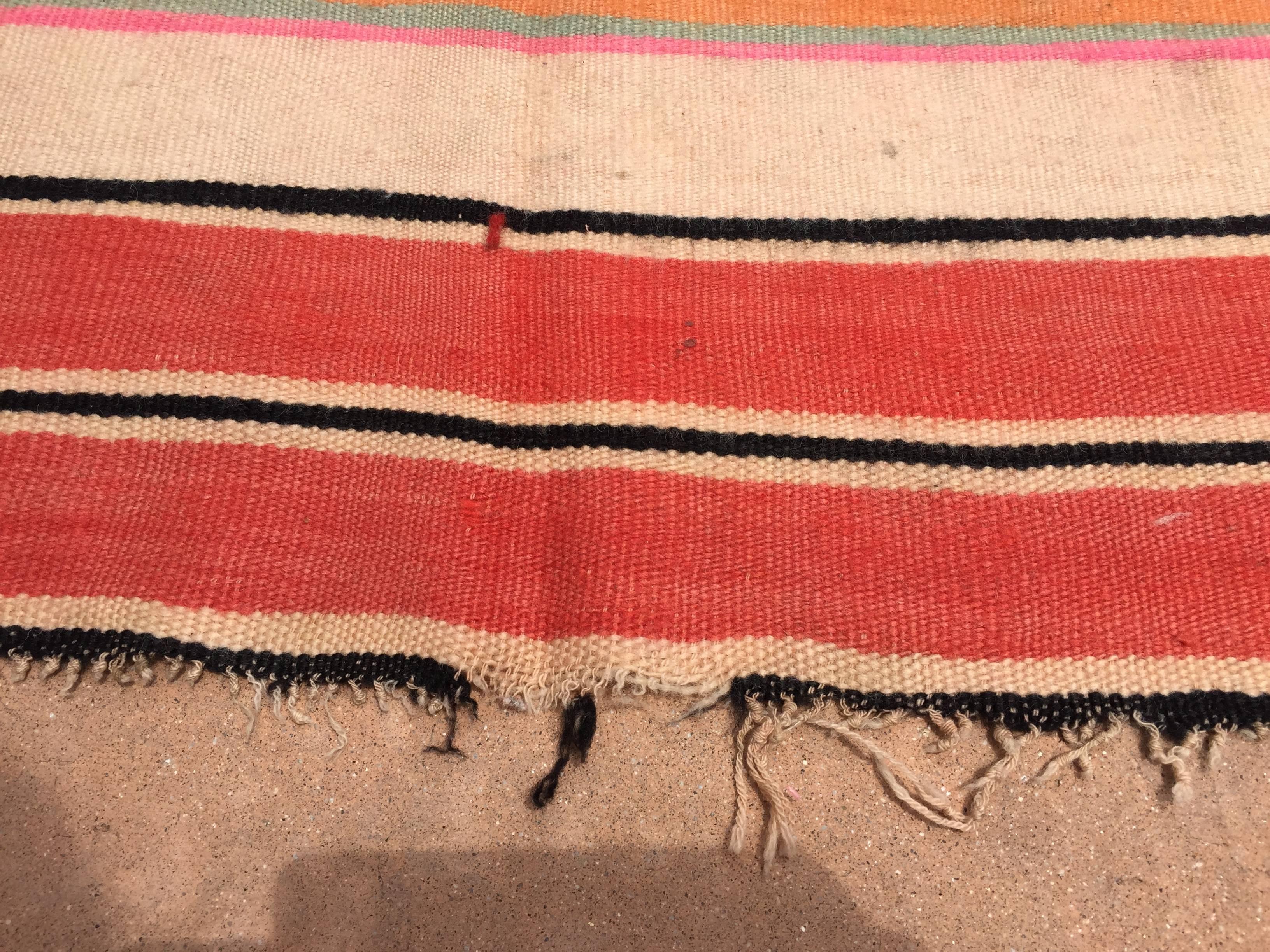 Folk Art Moroccan Vintage Flat-Weave Stripe Rug For Sale
