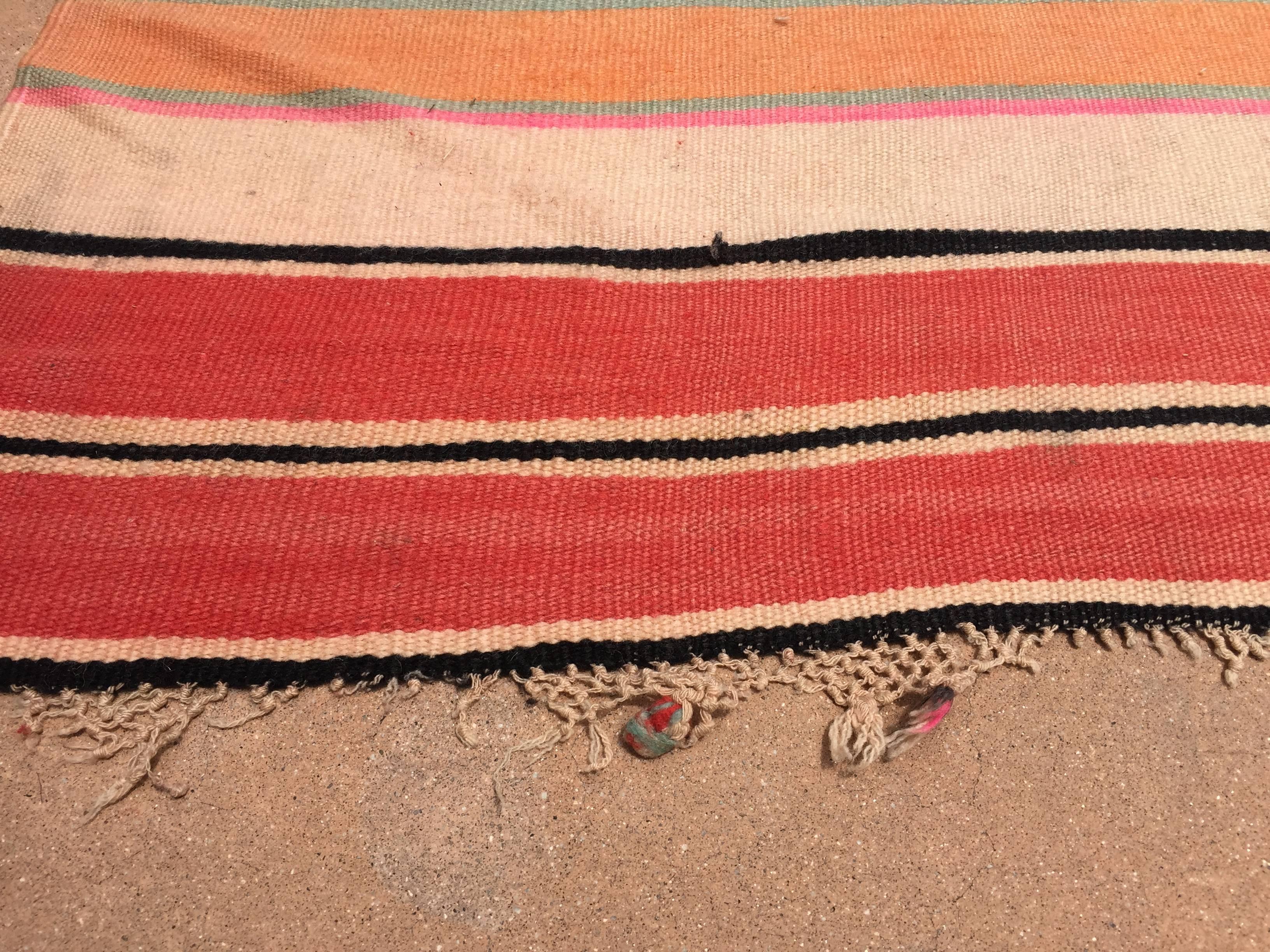 Hand-Woven Moroccan Vintage Flat-Weave Stripe Rug For Sale