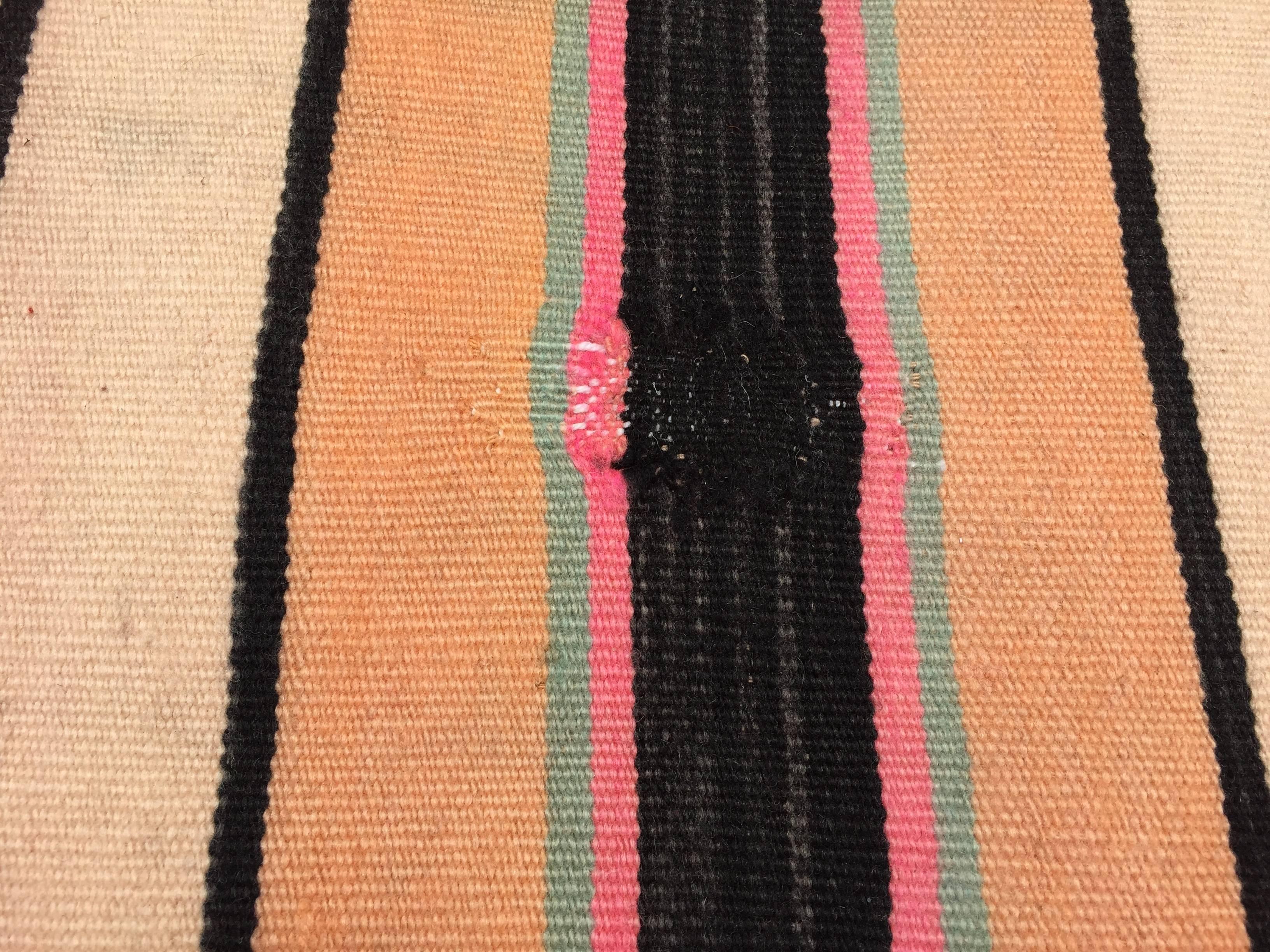 Wool Moroccan Vintage Flat-Weave Stripe Rug For Sale