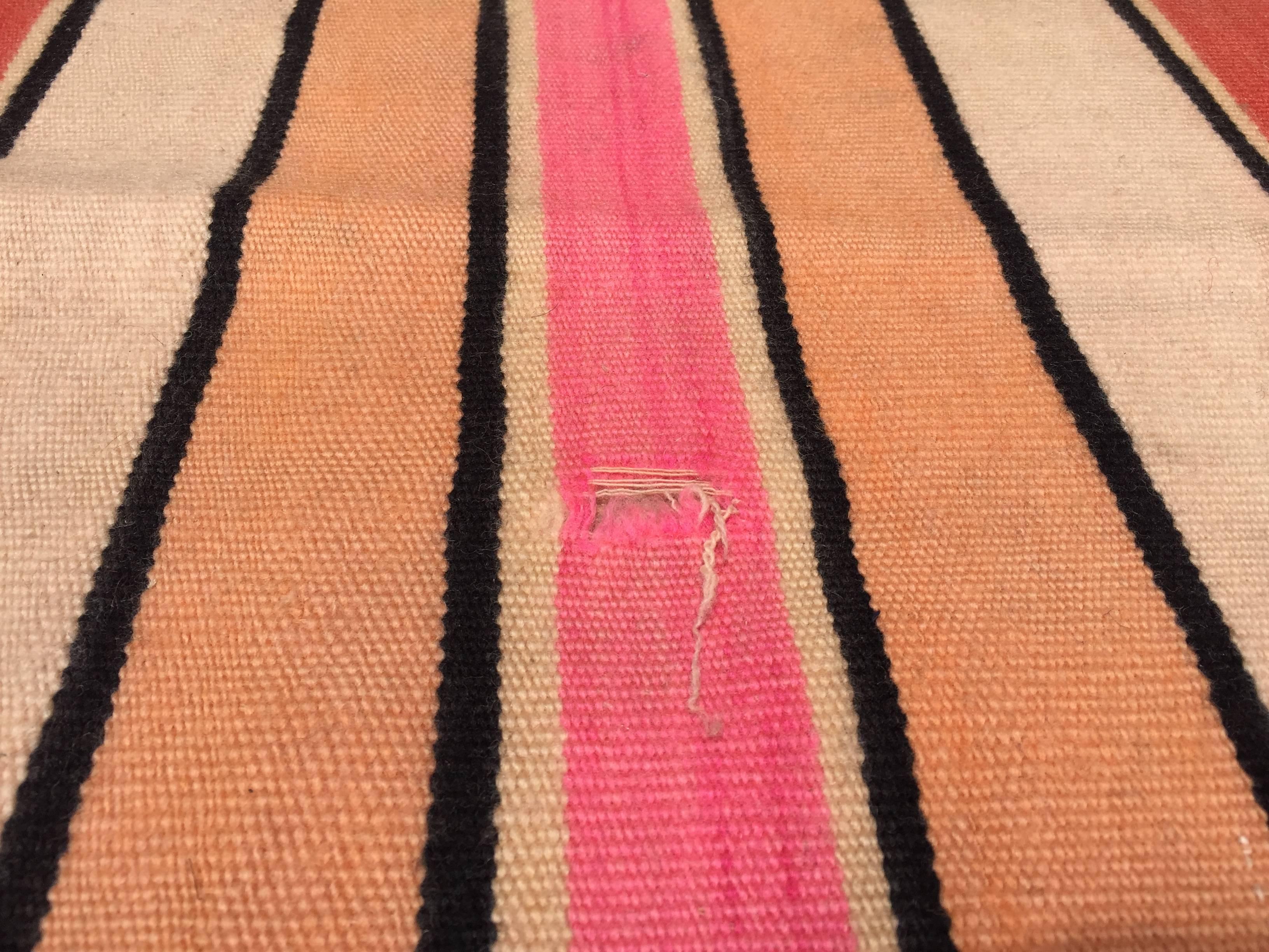 Moroccan Vintage Flat-Weave Stripe Rug For Sale 1