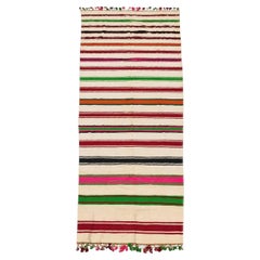1960s Moroccan Berber Kilim Rug, Multicolor Stripes, 5'11" × 13'5"