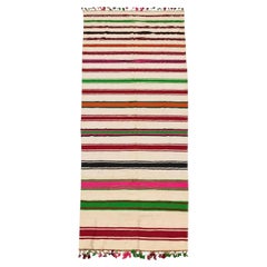 1960s Moroccan Berber Kilim Rug, Multicolor Stripes, 5'11" × 13'5"
