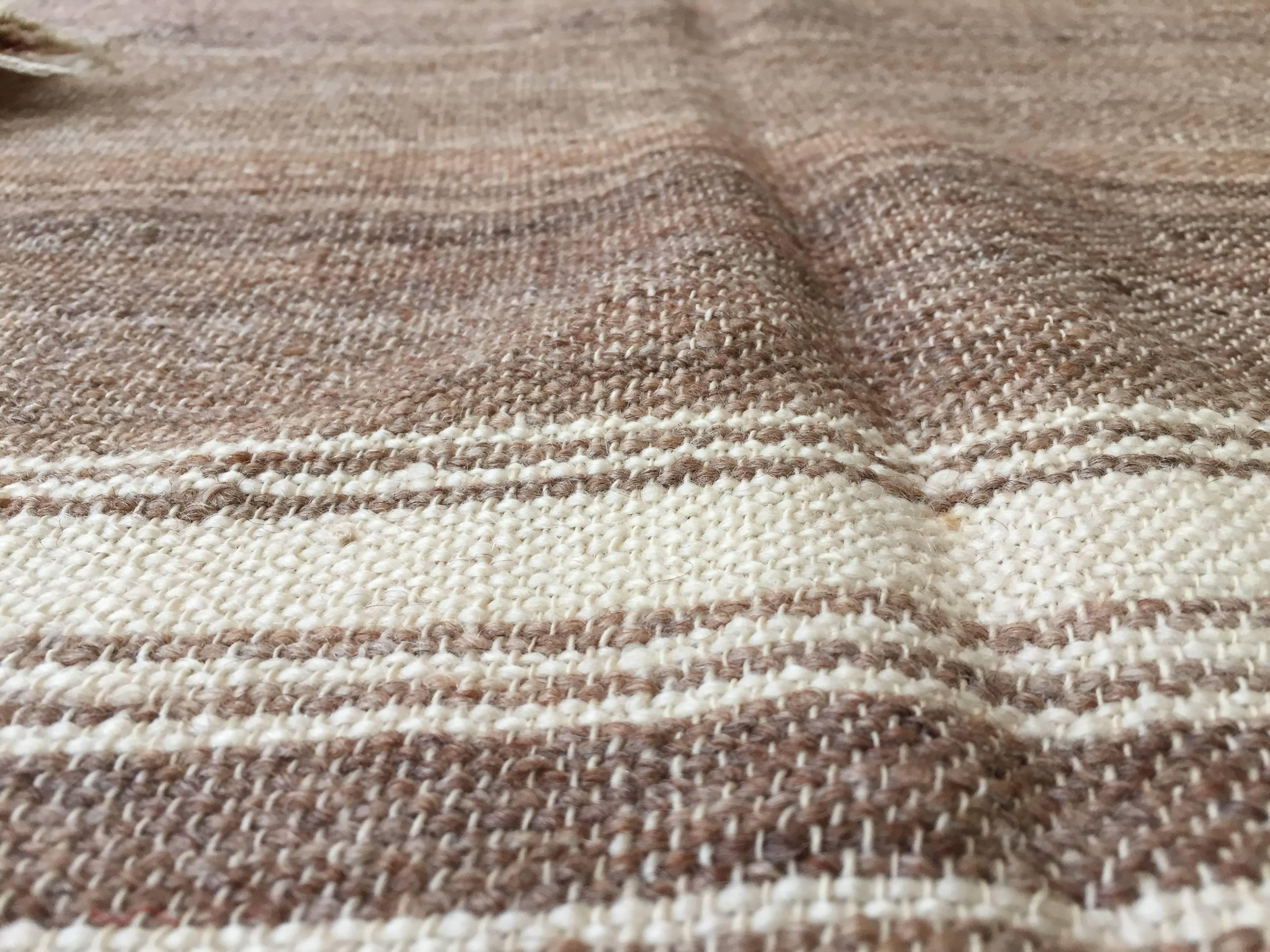 20th Century 1960s Moroccan Vintage Flat-Weave Brown Textile For Sale