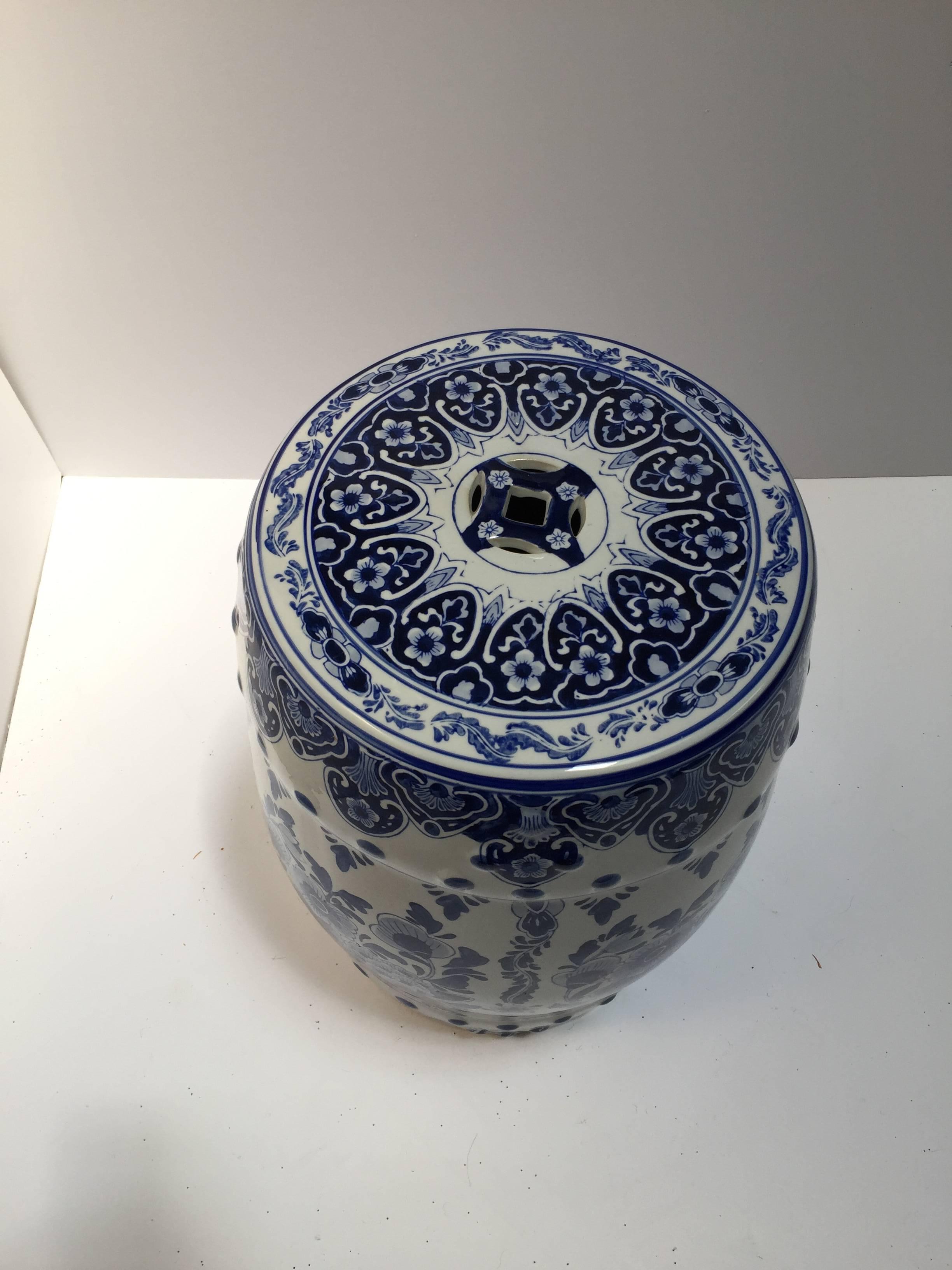 Hand-Crafted Blue and White Chinese Ceramic Garden Stool