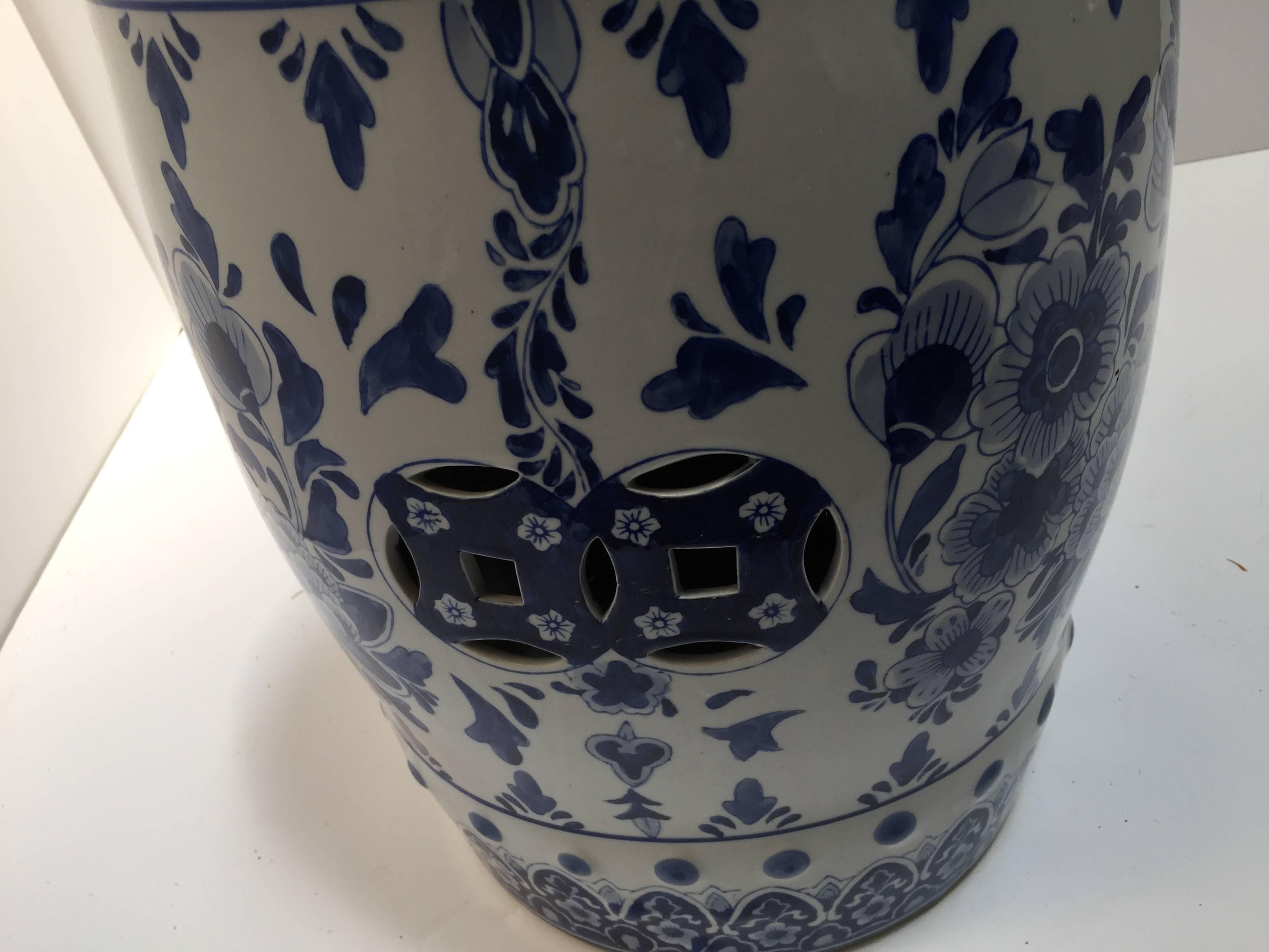Blue and White Chinese Ceramic Garden Stool 1