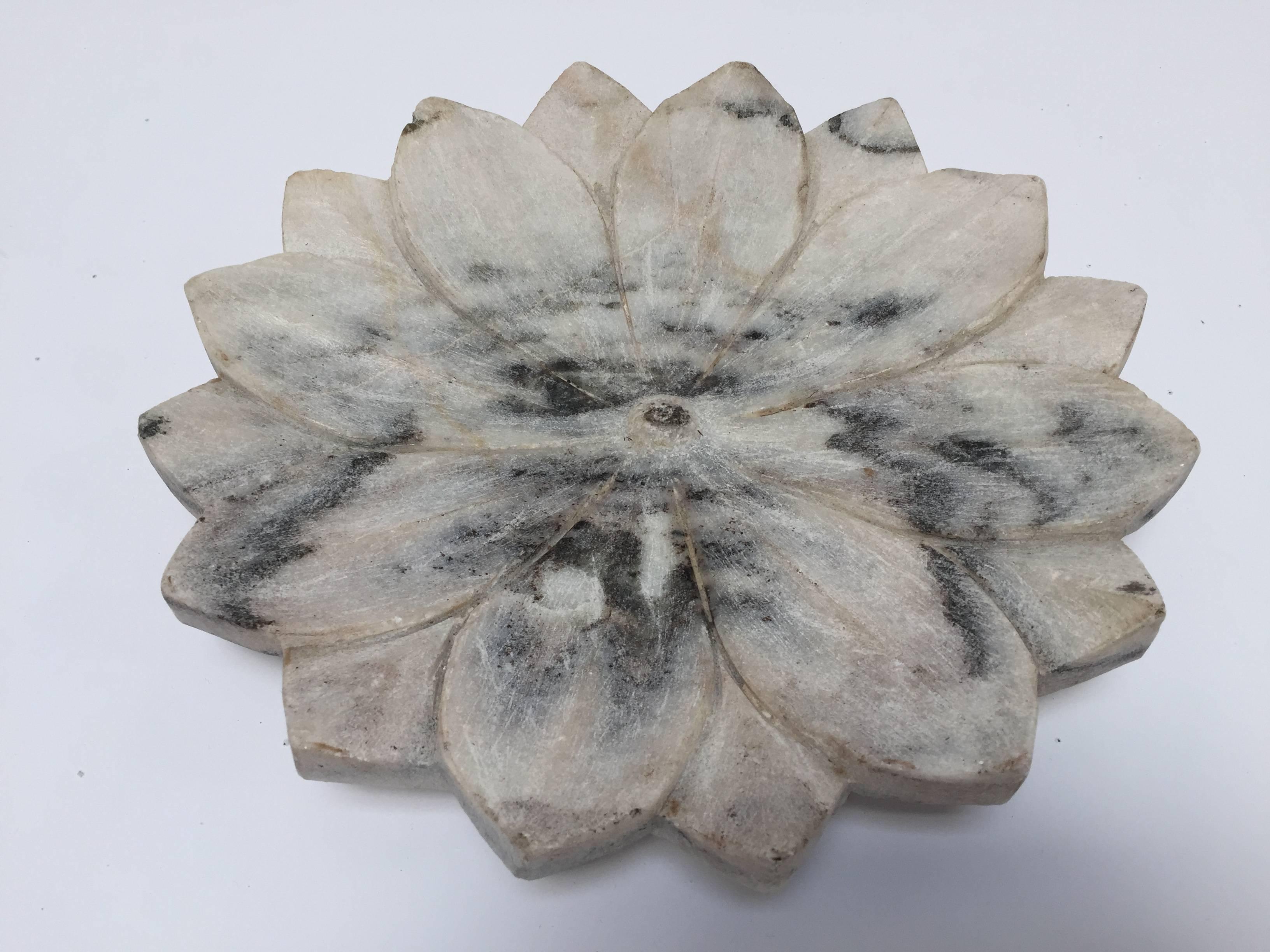 Anglo Raj Carved White Marble Lotus Flower Plate