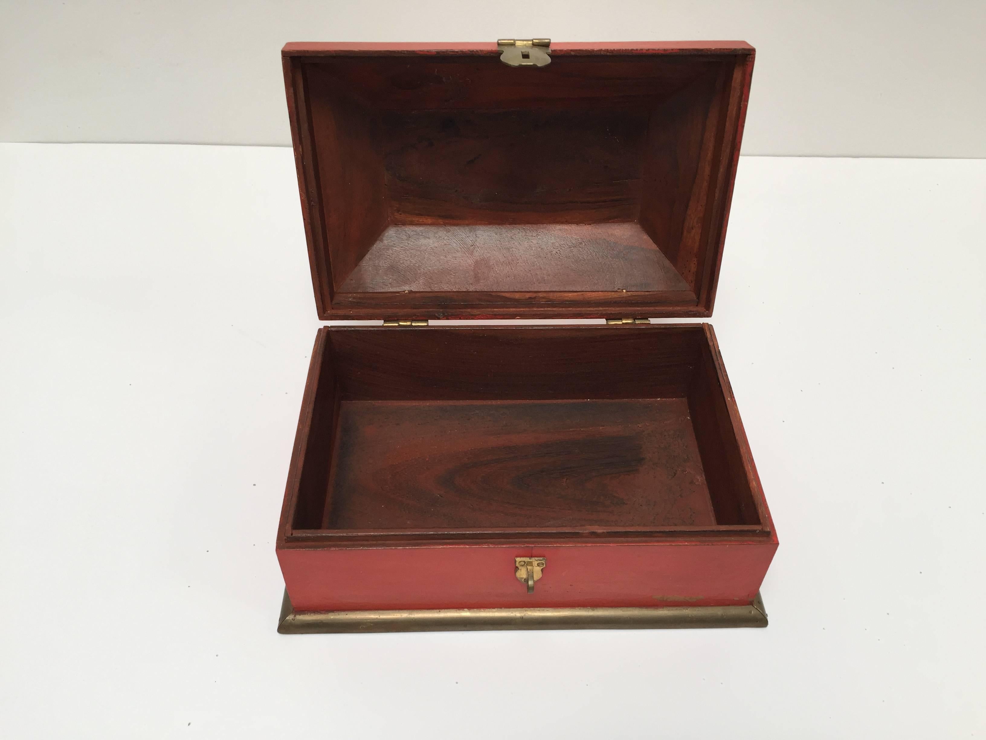 Hand-Crafted Anglo Indian Decorative Red Tea Caddy Box