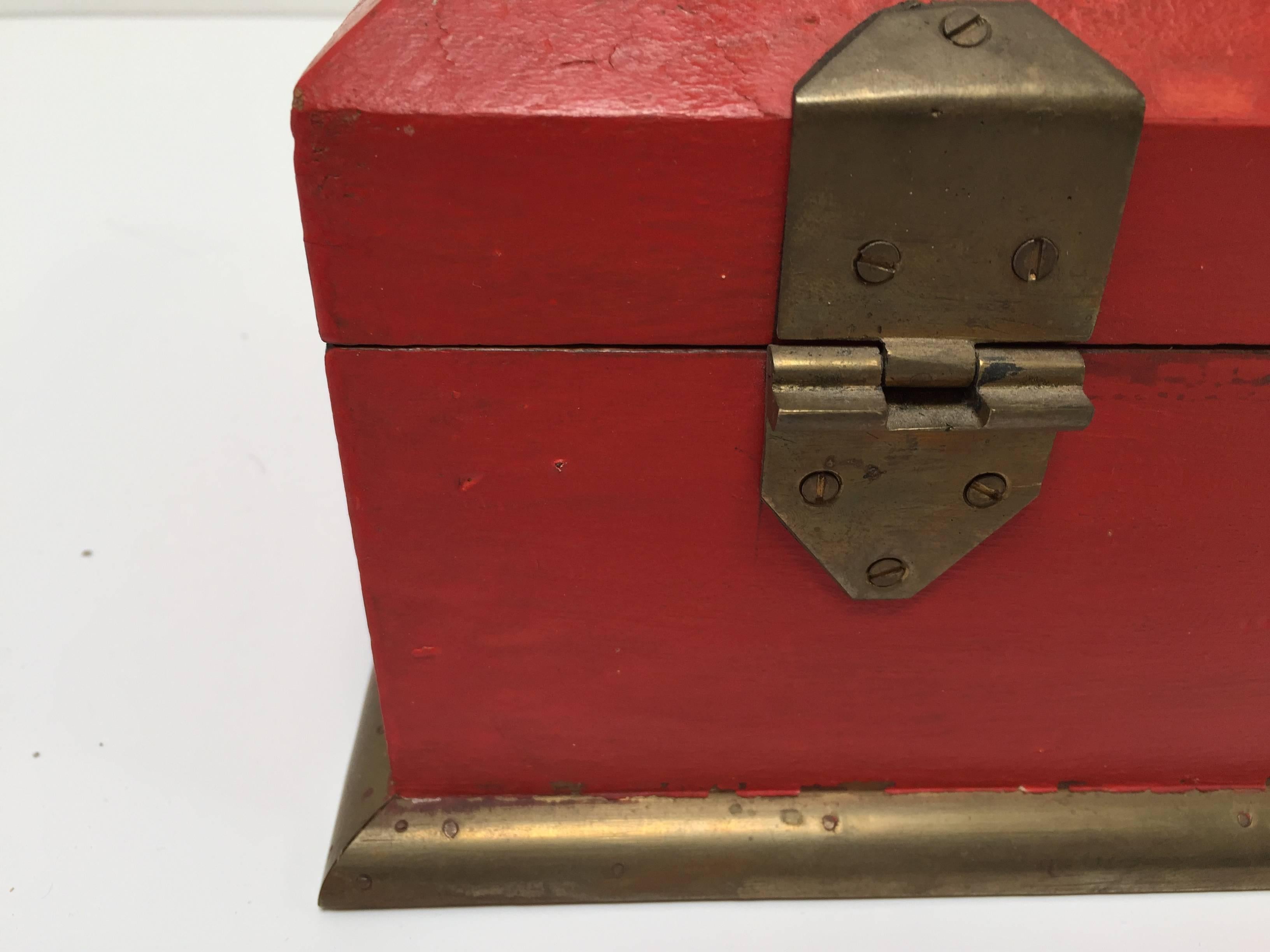 Brass Anglo Indian Decorative Red Tea Caddy Box