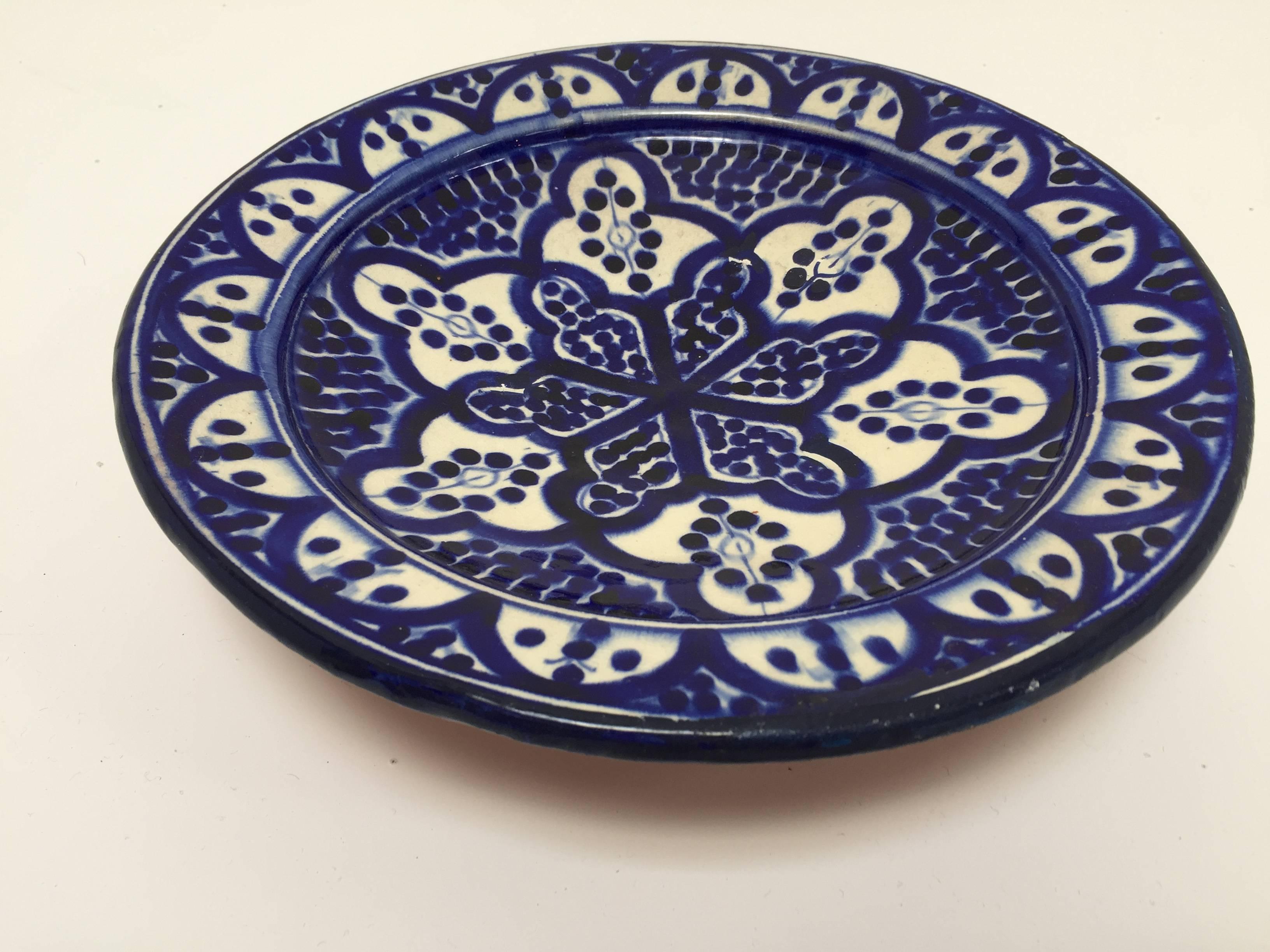 Moorish Moroccan Blue and White Handcrafted Ceramic Plate