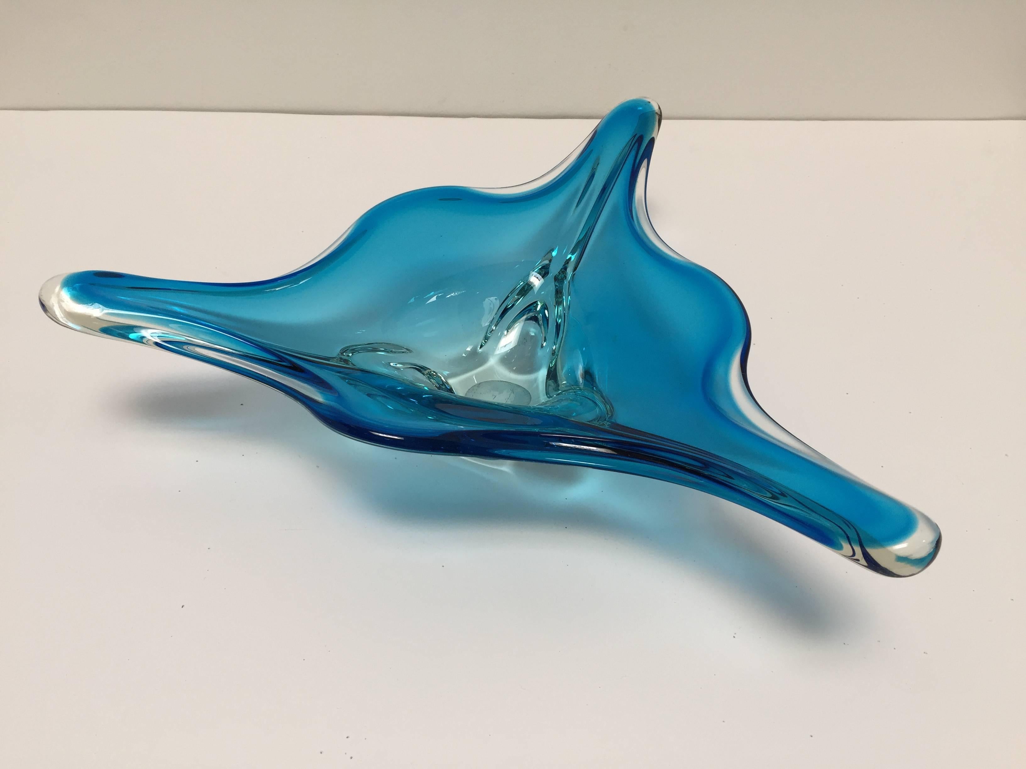 Mid-Century Modern Modern Blue Large Decorative Handblown Murano Glass Bowl