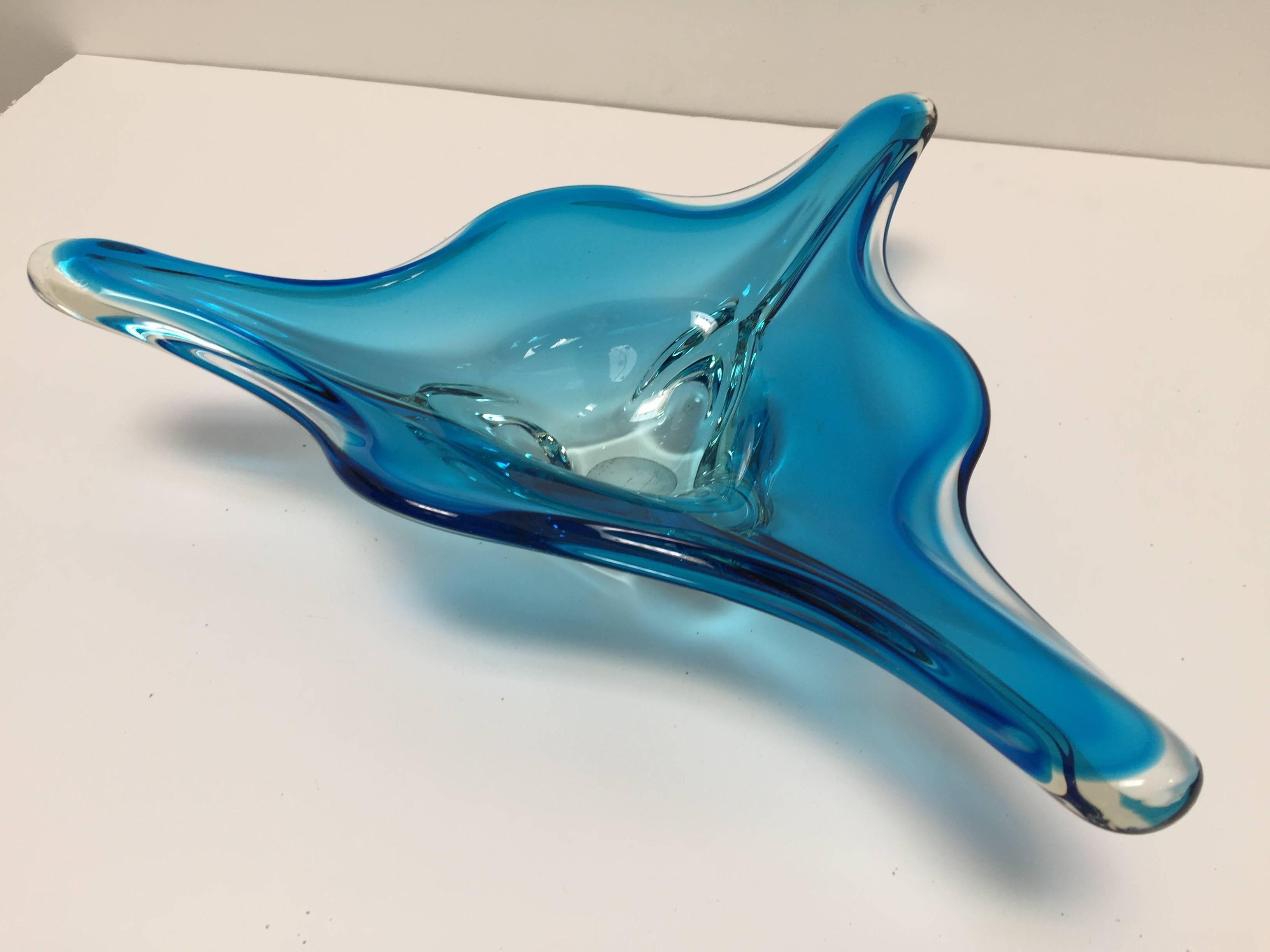 Art Glass Modern Blue Large Decorative Handblown Murano Glass Bowl