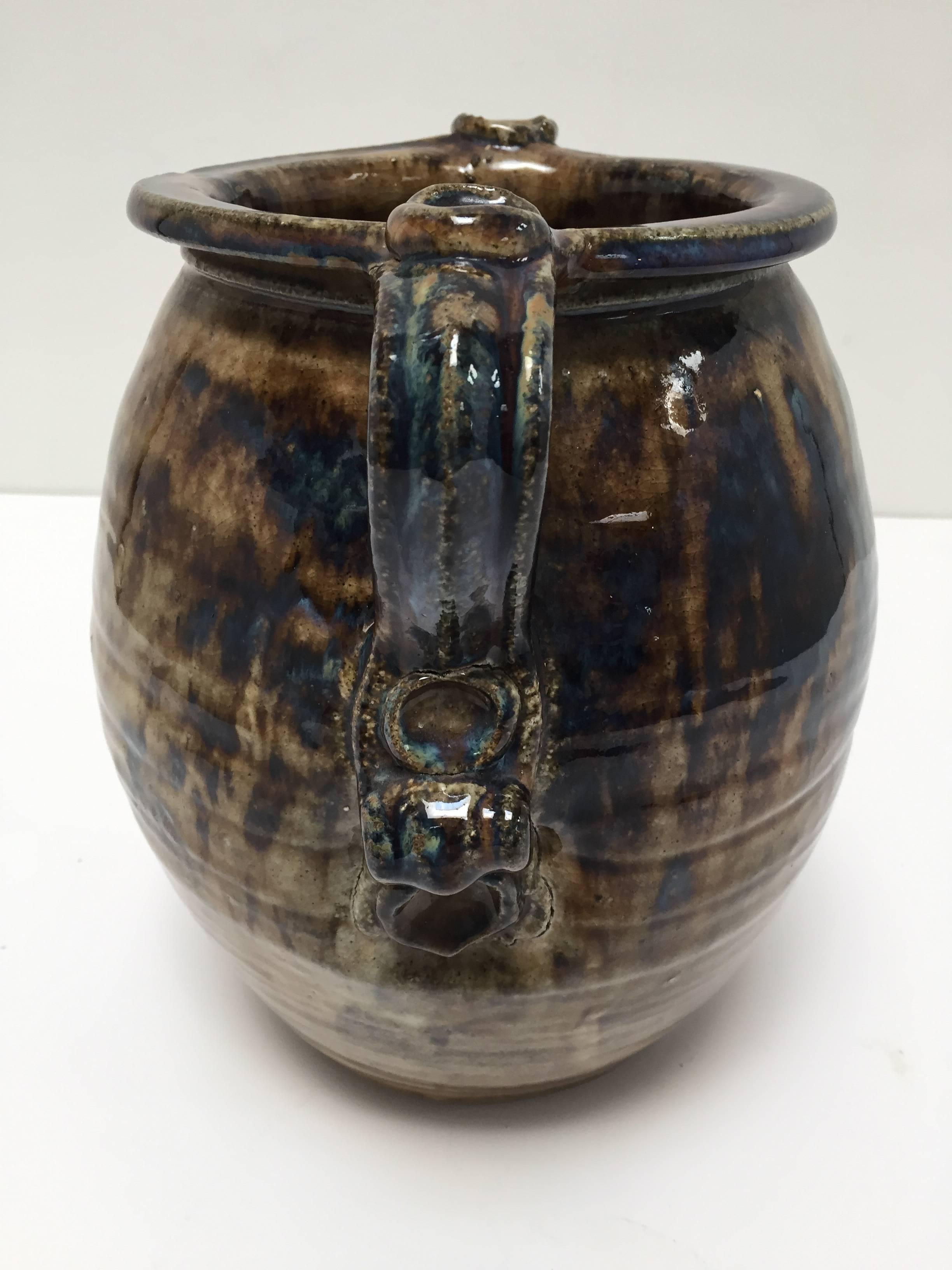 American Hand Thrown Stoneware Art Studio Jar in Blue and Brown