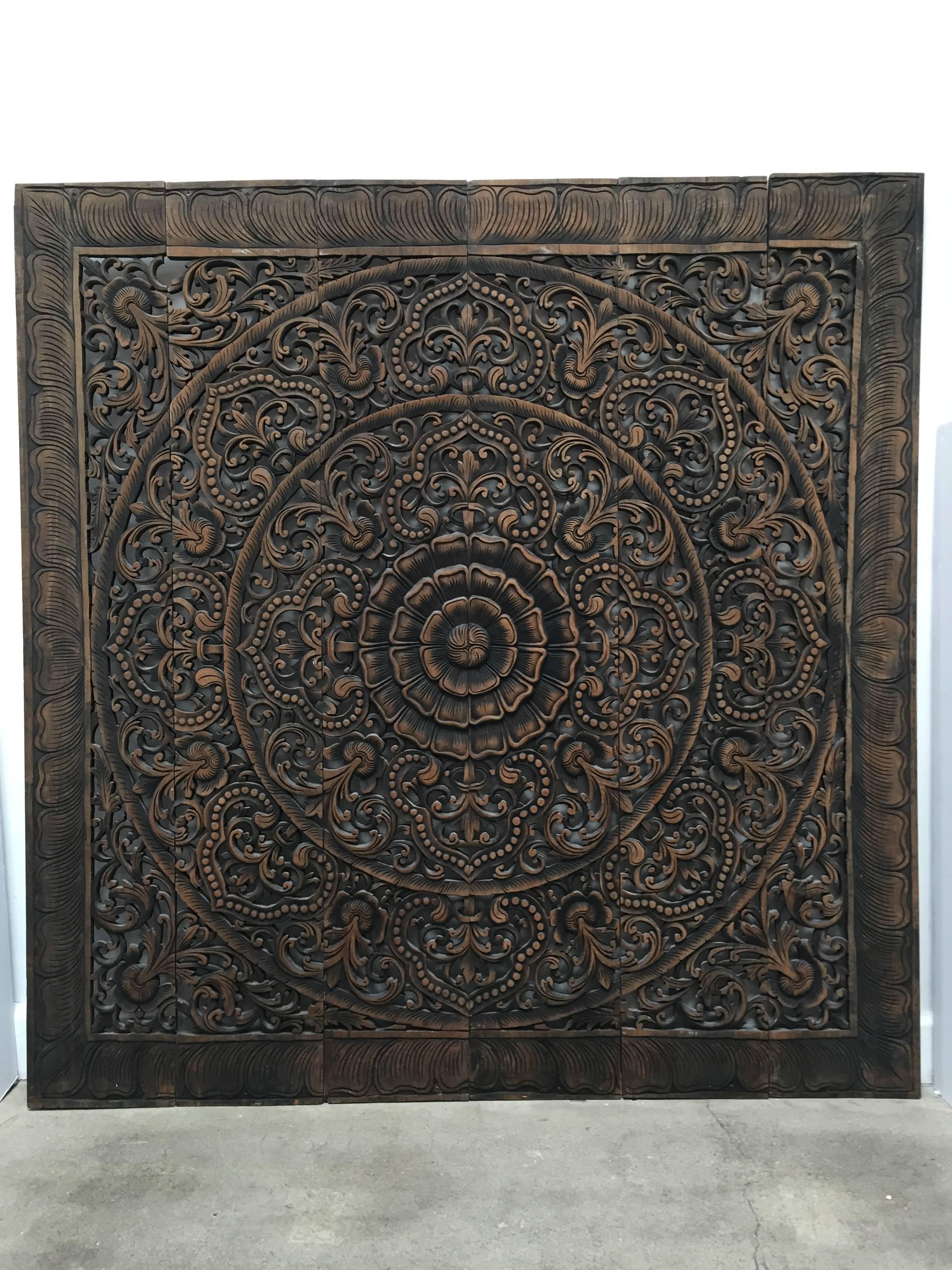 Intricately hand-carved Balinese decorative lotus wall art panel.
This beautifully carved ceiling panel is made and from teak wood and features flower lotus motifs.
Large oversized handcrafted teak wood in traditional intricate lotus floral