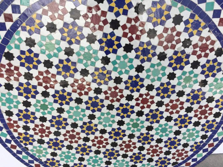 Moroccan Round Mosaic Tile Outdoor Table In Moorish Fez Design At
