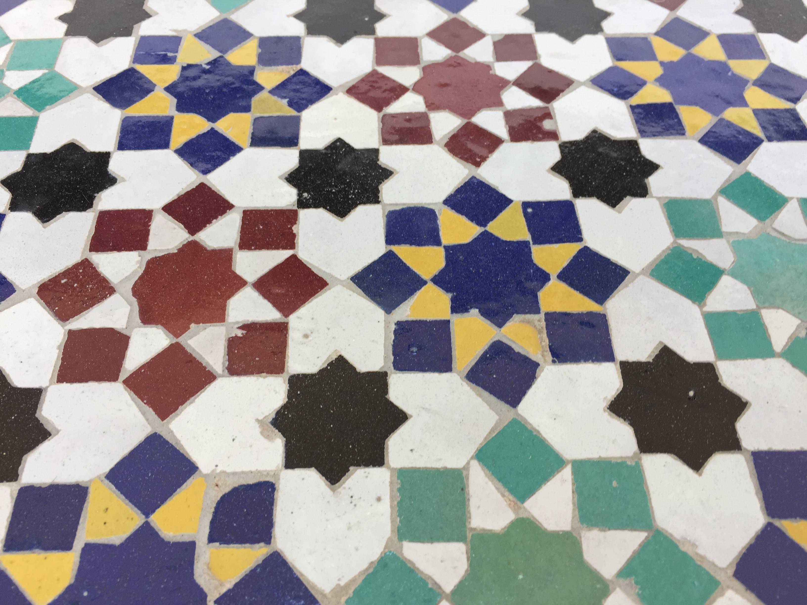 Moroccan Round Mosaic Tile Outdoor Table in Moorish Fez Design 1