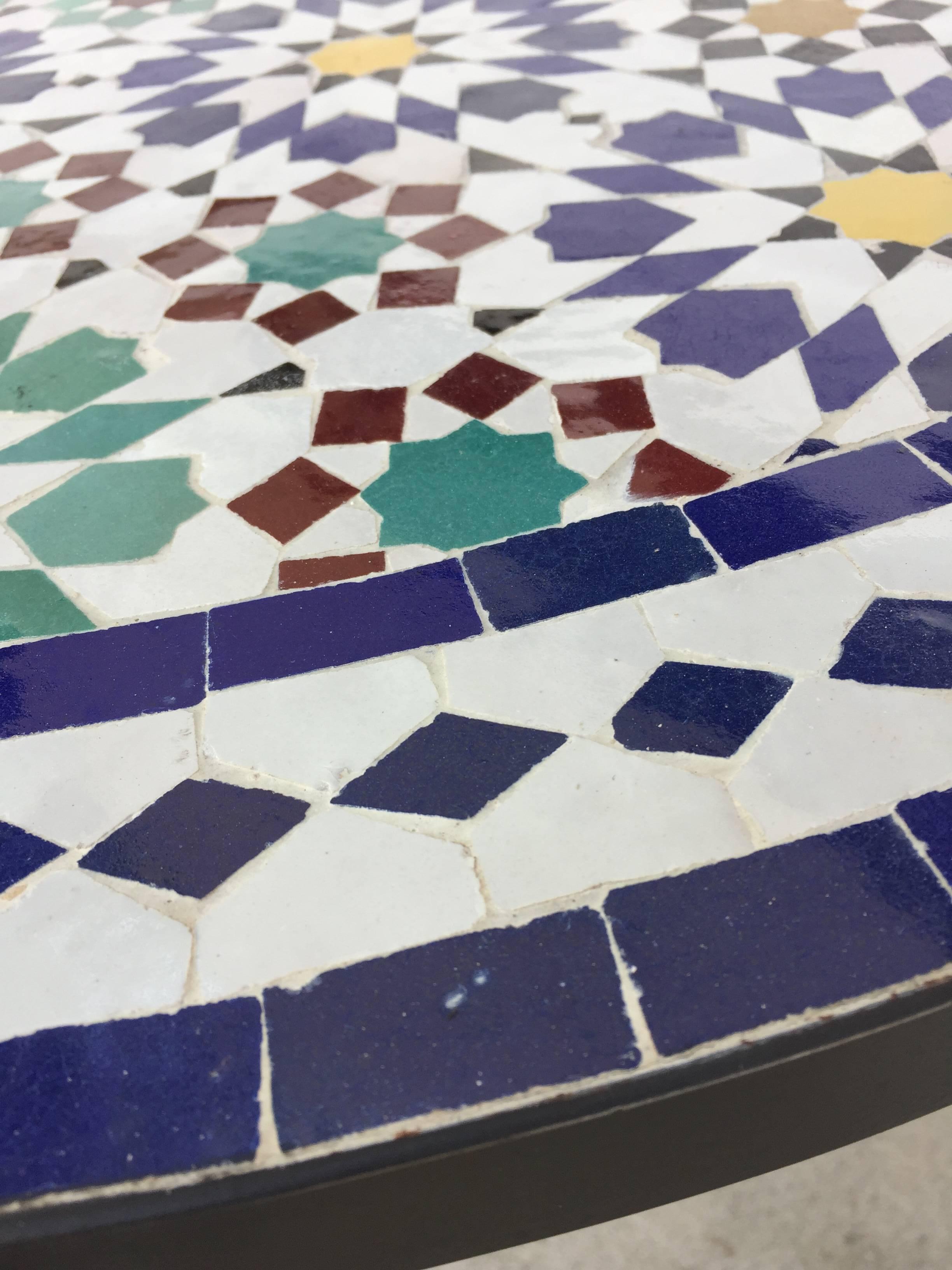 Hand-Crafted Moroccan Outdoor Mosaic Tile Table from Fez in Traditional Moorish Design For Sale