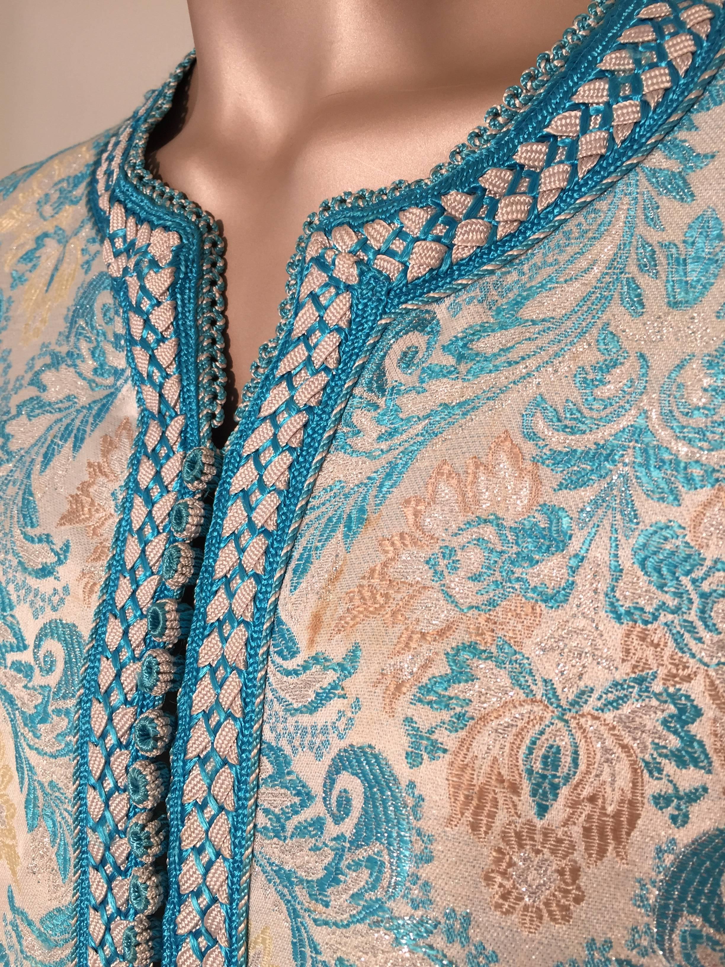 Moorish Moroccan Kaftan in Turquoise Lame