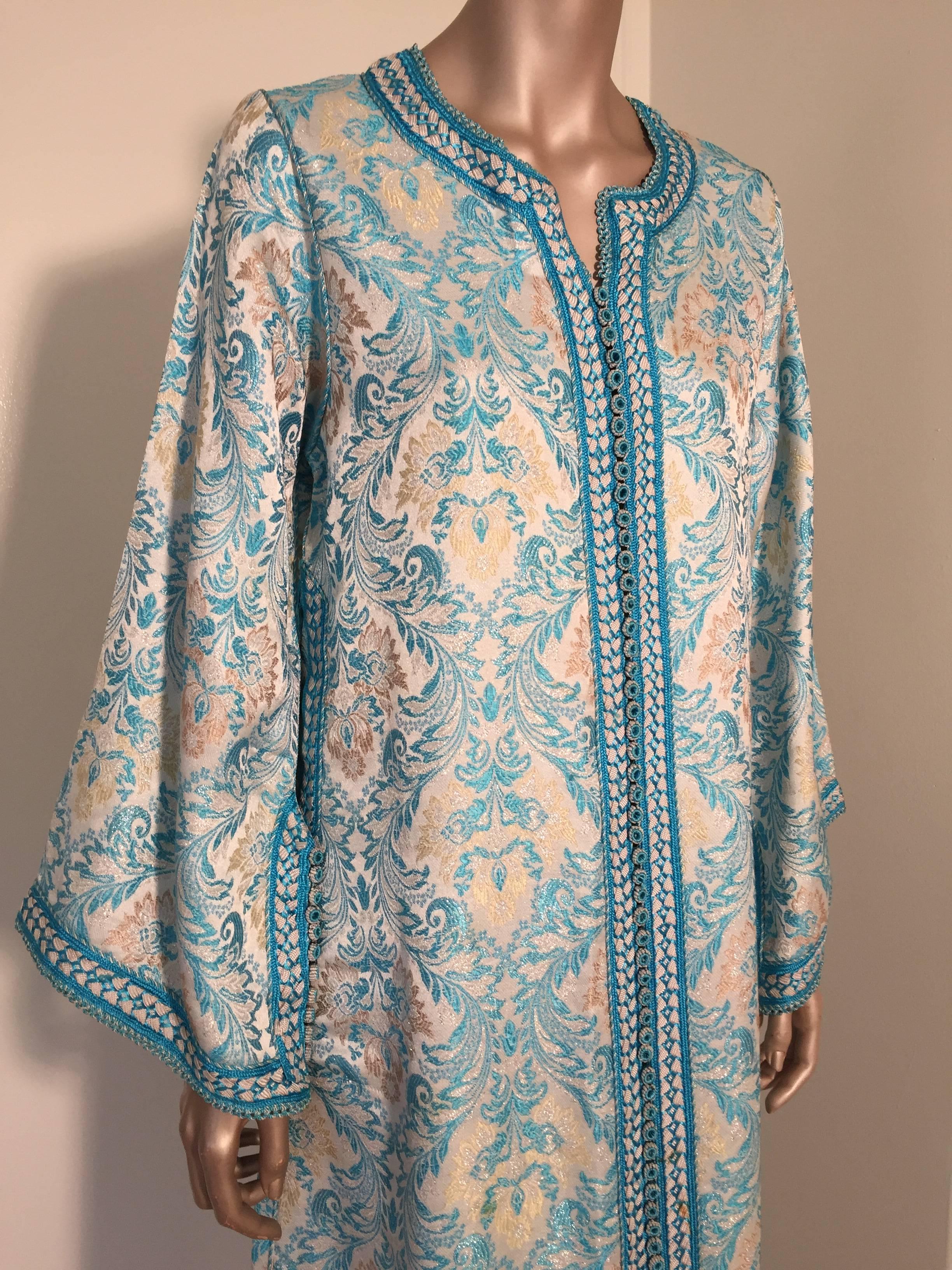 Moroccan Kaftan in Turquoise Lame In Excellent Condition In North Hollywood, CA