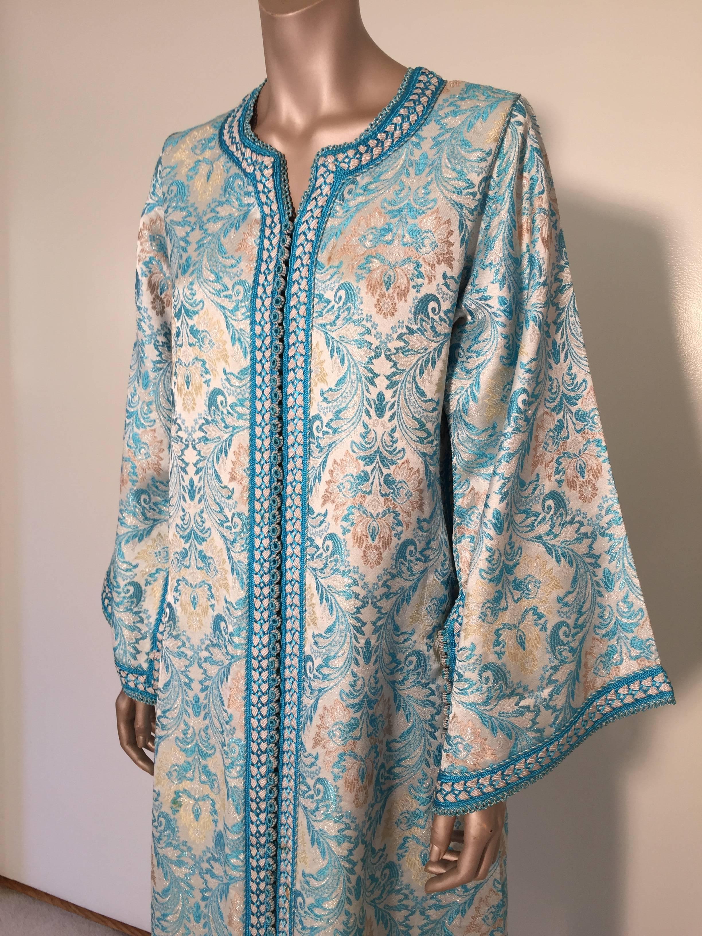 20th Century Moroccan Kaftan in Turquoise Lame