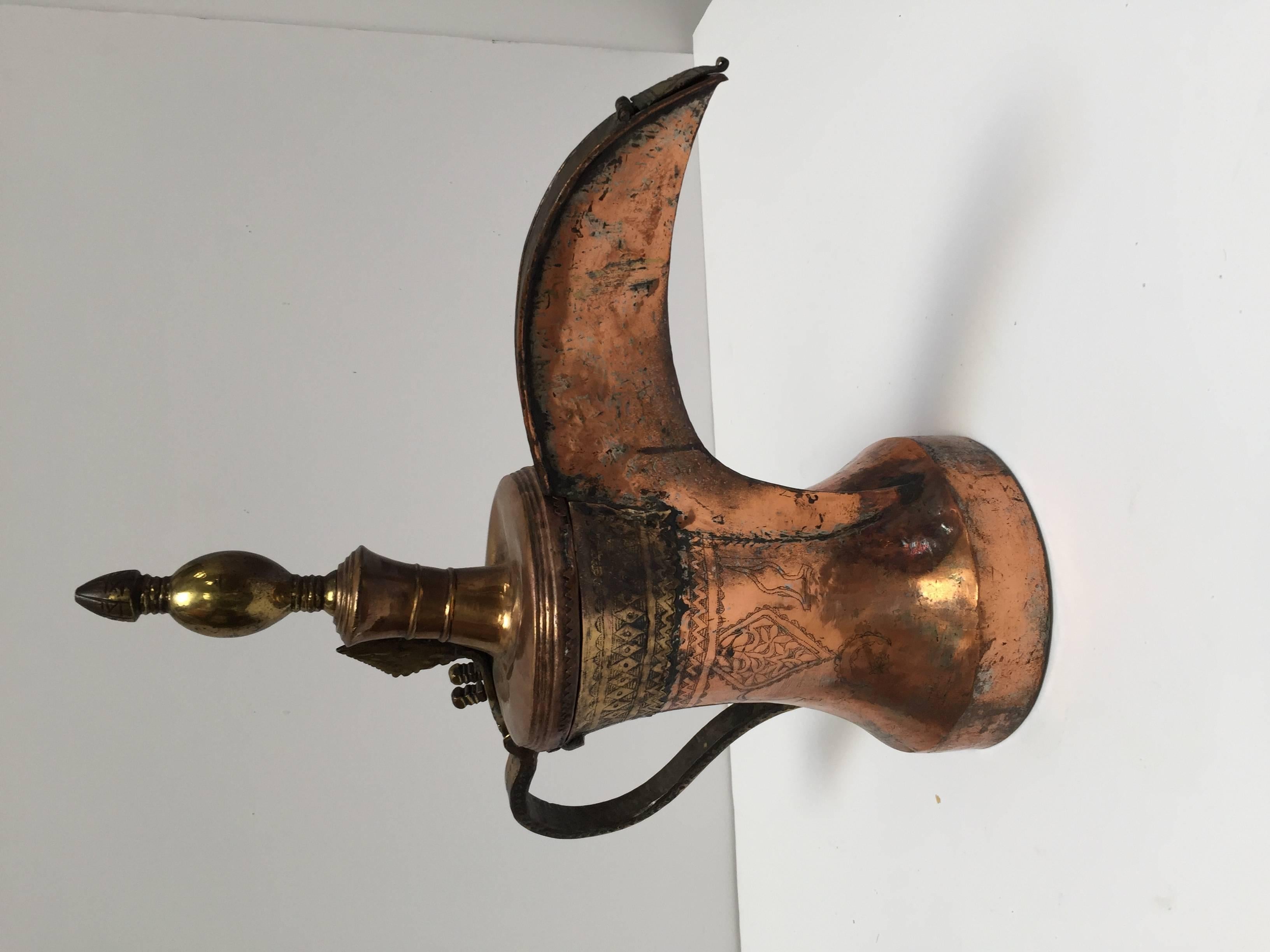 Islamic 19th Century Middle Eastern Oversized Arabic Copper Coffee Pot