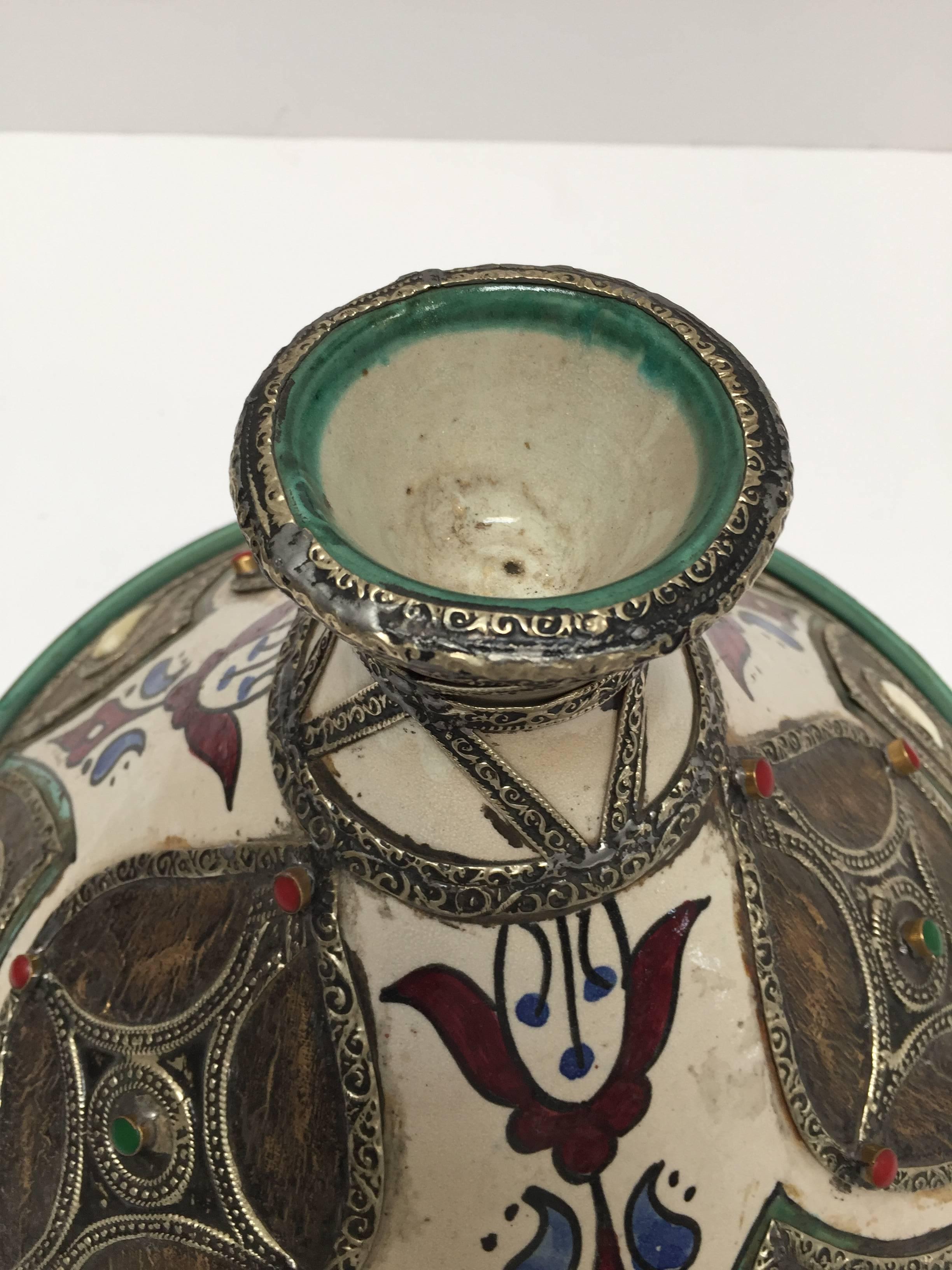 Hand-Crafted Moroccan Ceramic Tajine from Fez Polychrome For Sale