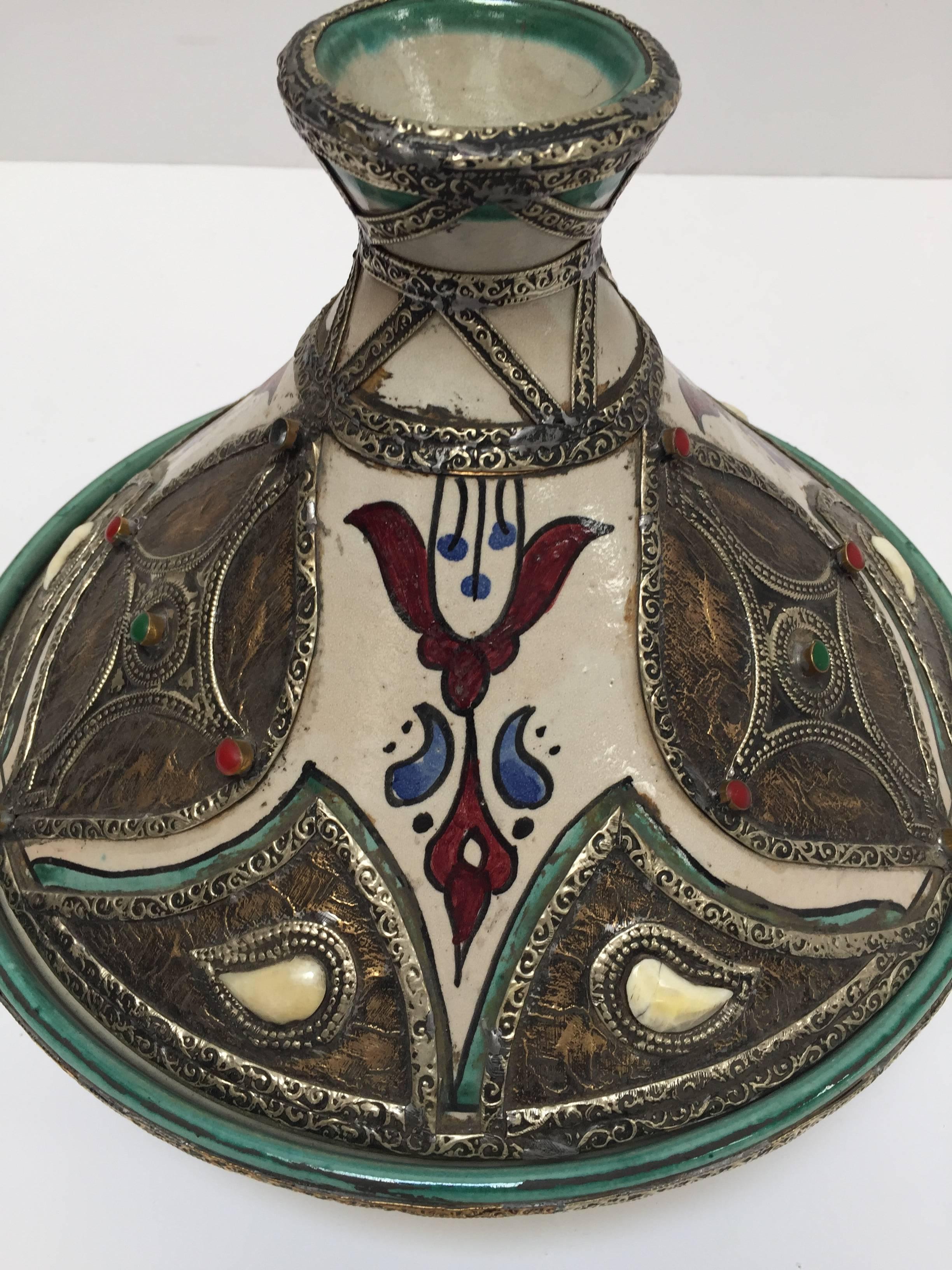 Moroccan Ceramic Tajine from Fez Polychrome For Sale 1