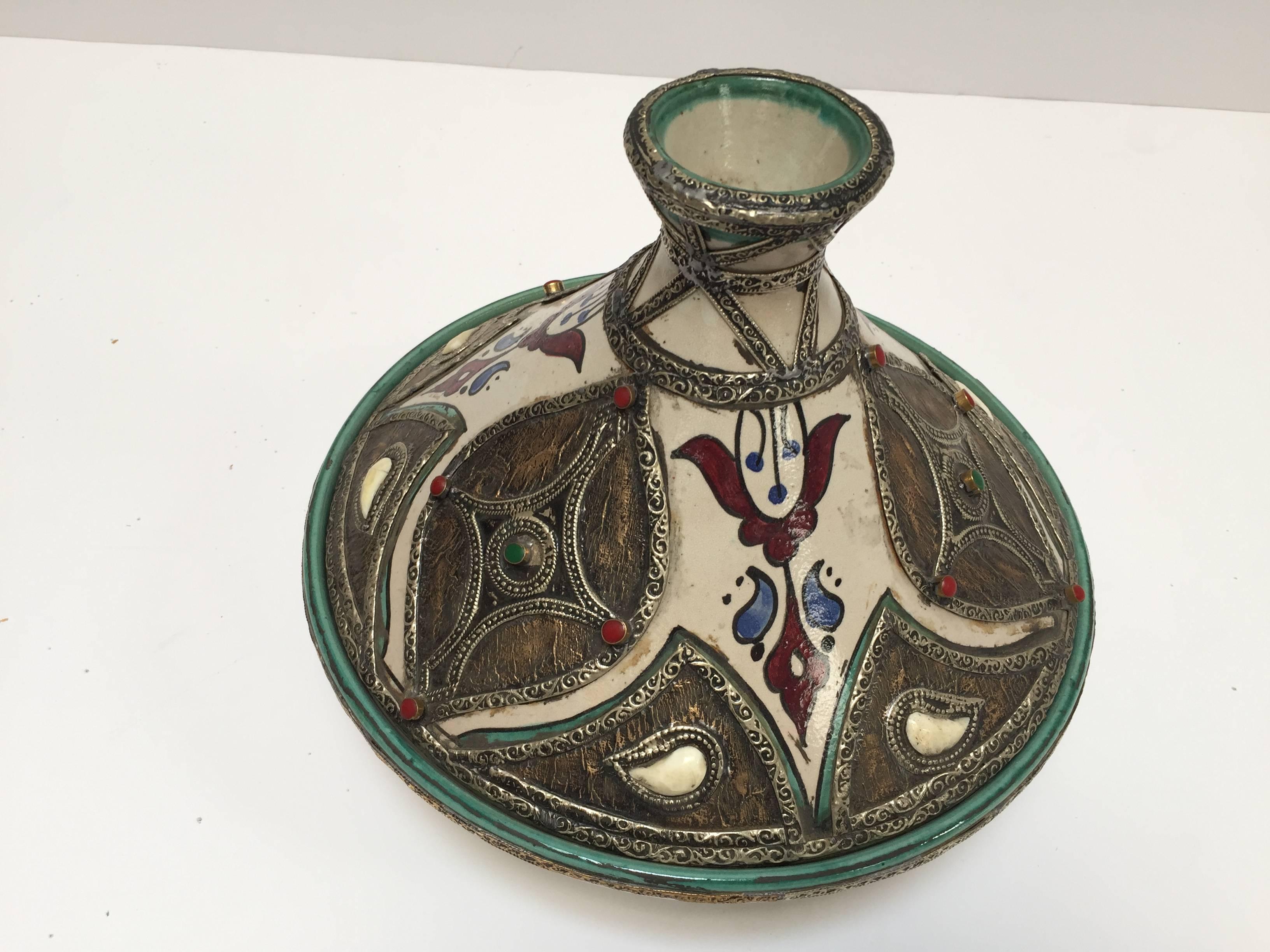 Moorish Moroccan Ceramic Tajine from Fez Polychrome For Sale