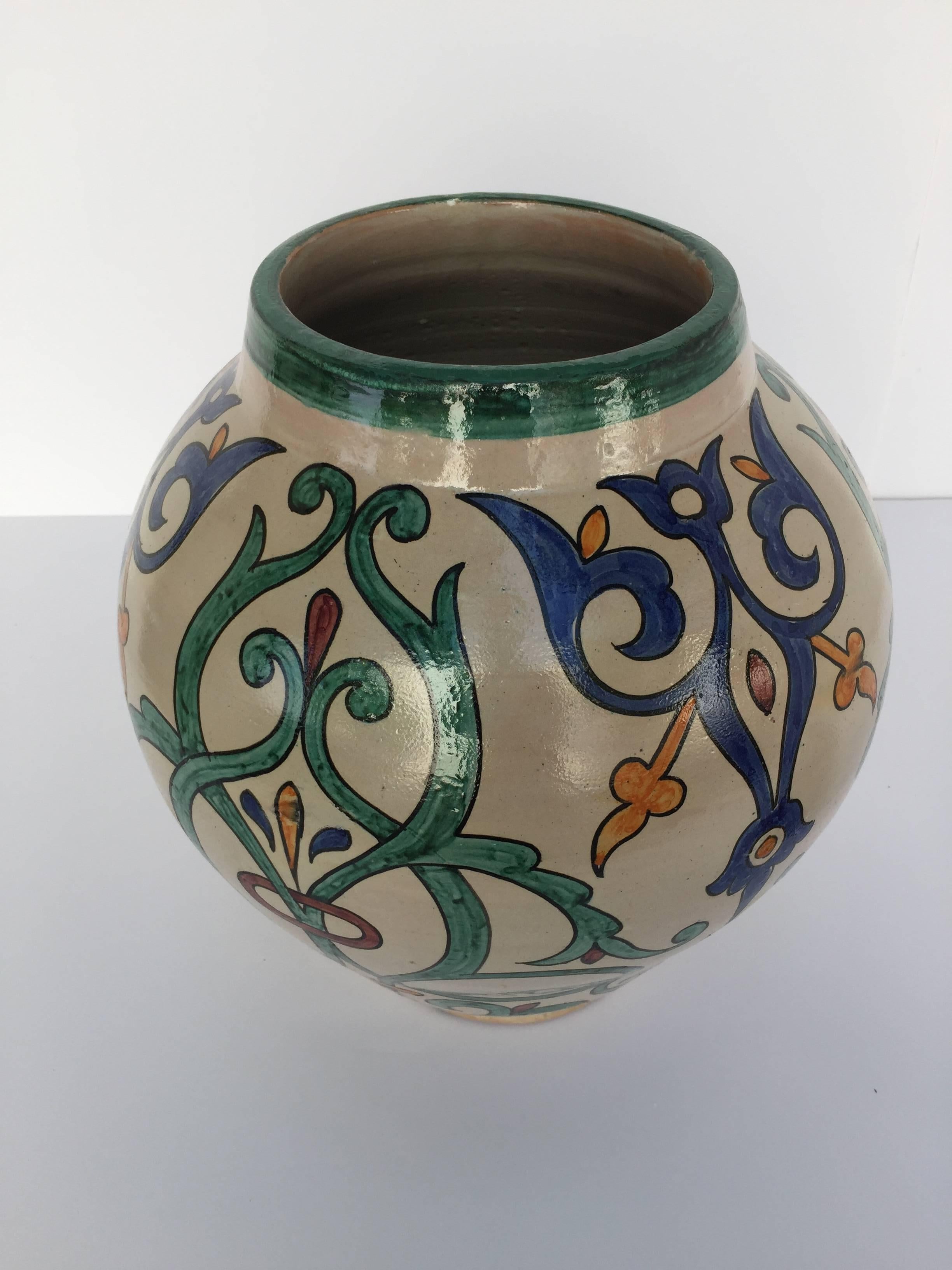 Moroccan Handcrafted Ceramic Lidded Urn from Fez with Moorish Design 1