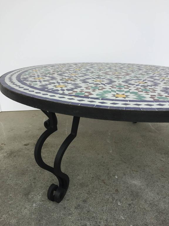 Moroccan Mosaic Round Tile Coffee table on Iron Base at 1stDibs
