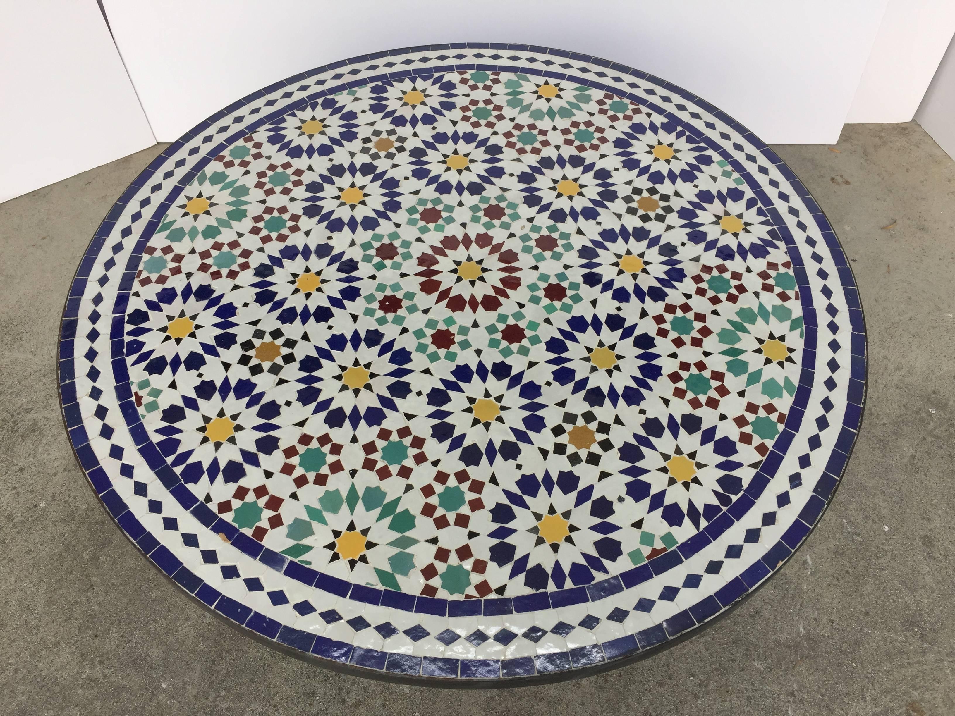 Moorish Moroccan Mosaic Round Tile Coffee table on Iron Base