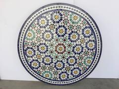 Moroccan Mosaic Round Tile Coffee table on Iron Base