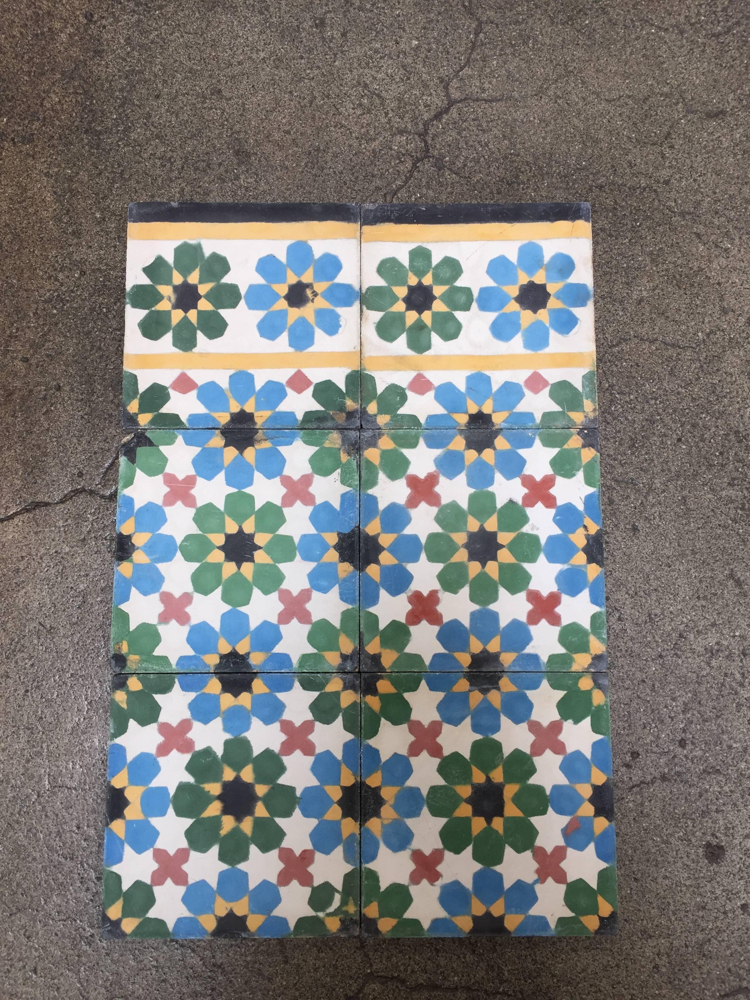 20th Century Moroccan Encaustic Cement Tile Border with Fez Moorish Design