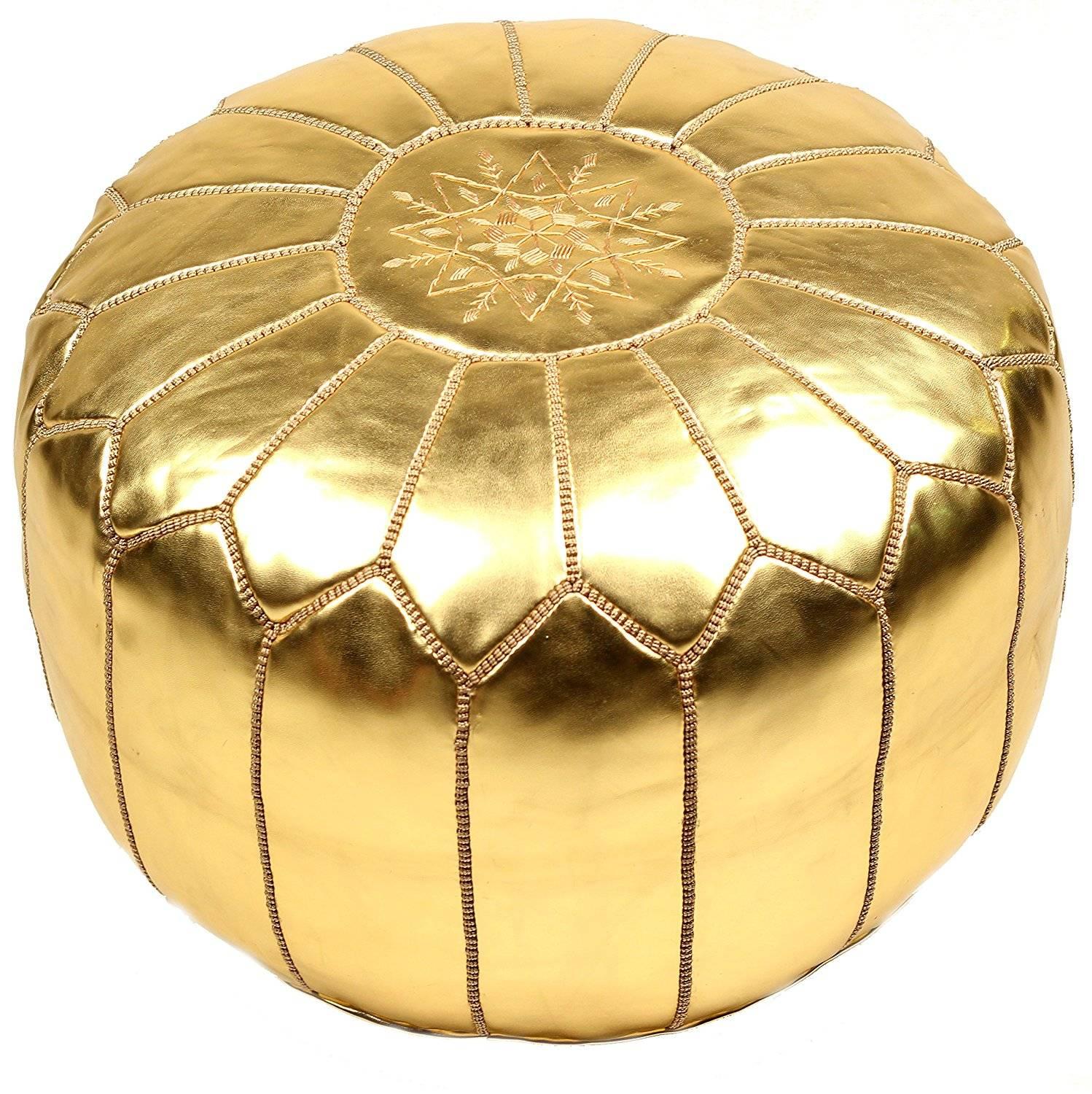 Moorish Moroccan Gold Color Hand Tooled Pouf Ottoman