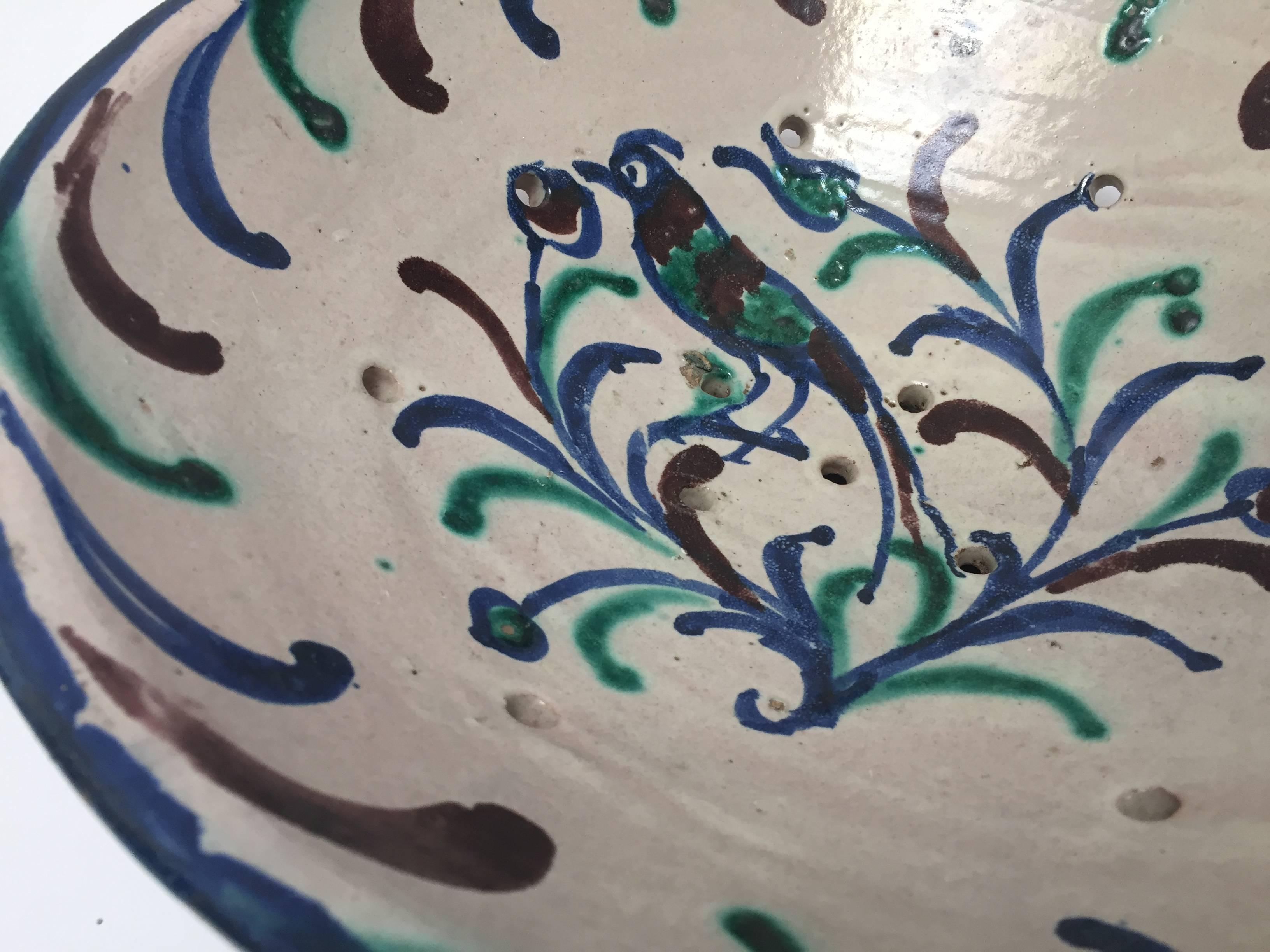 Turkish Ceramic Strainer Fruit Bowl In Good Condition In North Hollywood, CA