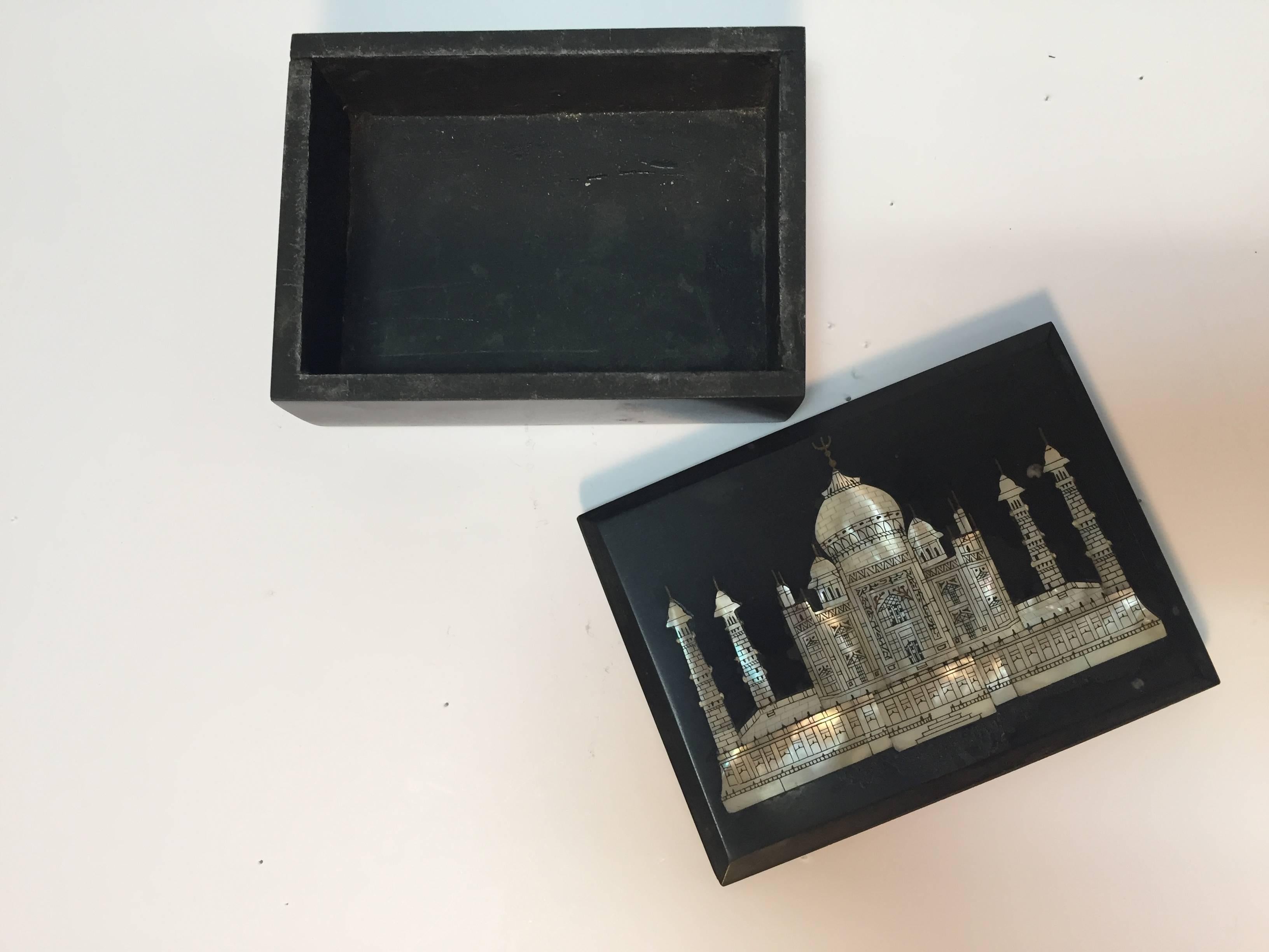 Anglo Raj Onyx Black Box with Pietra Dura of the Taj Mahal Inlays